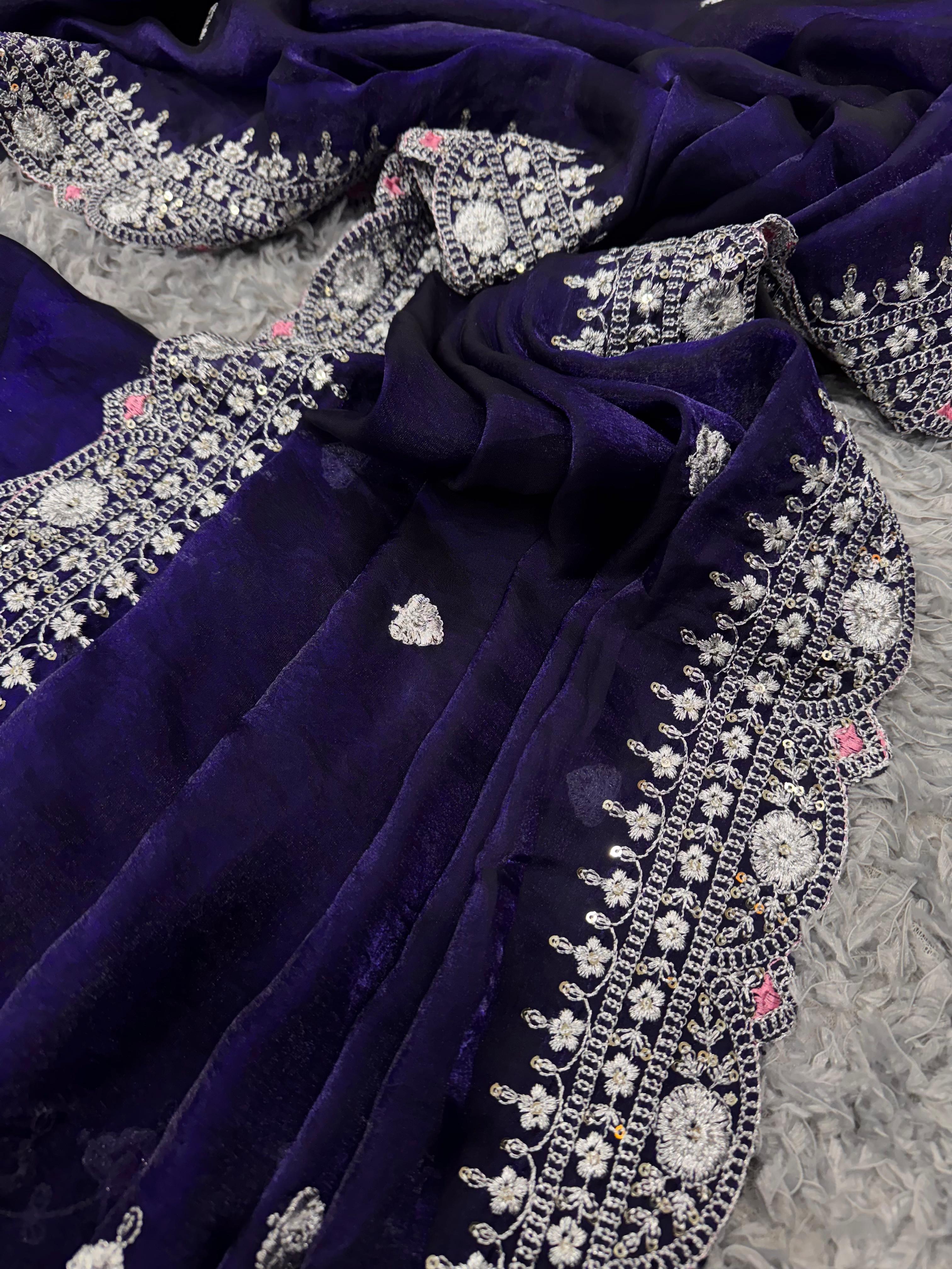 Marriage Special Heavy Work Navy Blue Color Saree