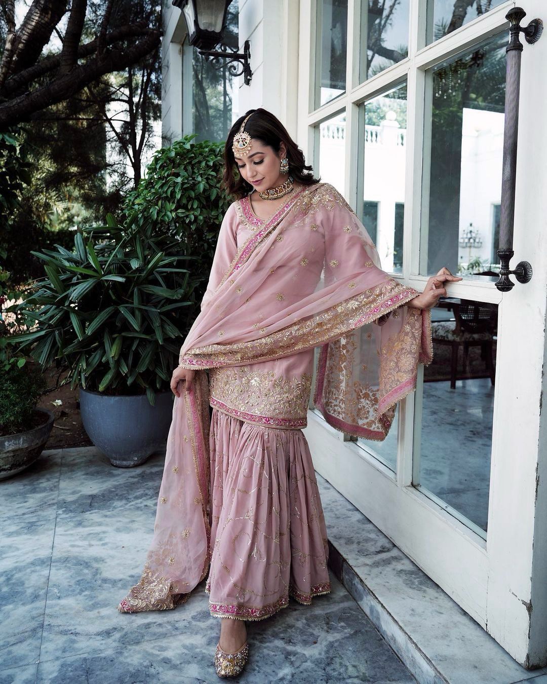 Festive Wear Sequence Work Pink Sharara Suit
