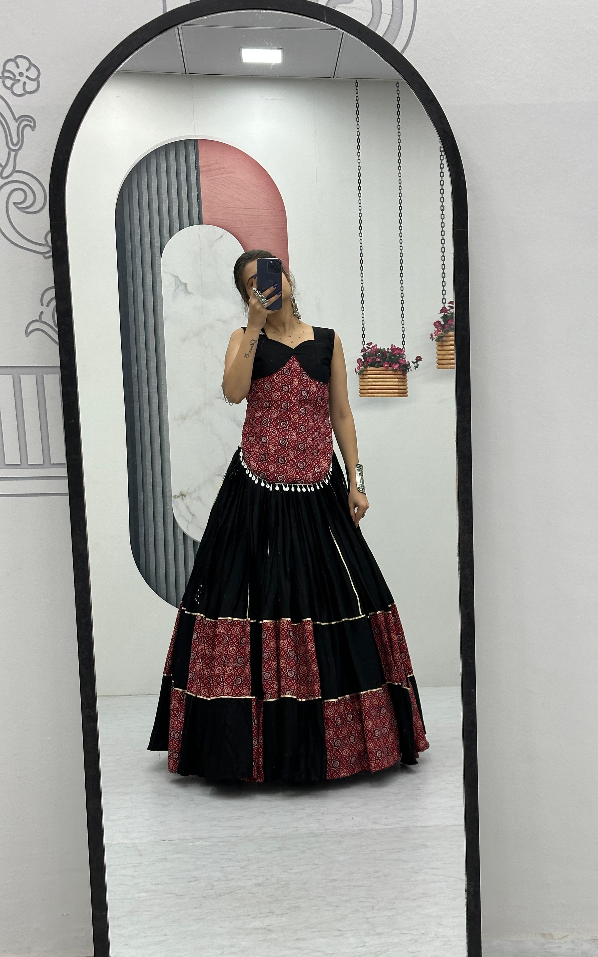 Black Color Navratri Collection Ajarakh Print Lehenga Choli