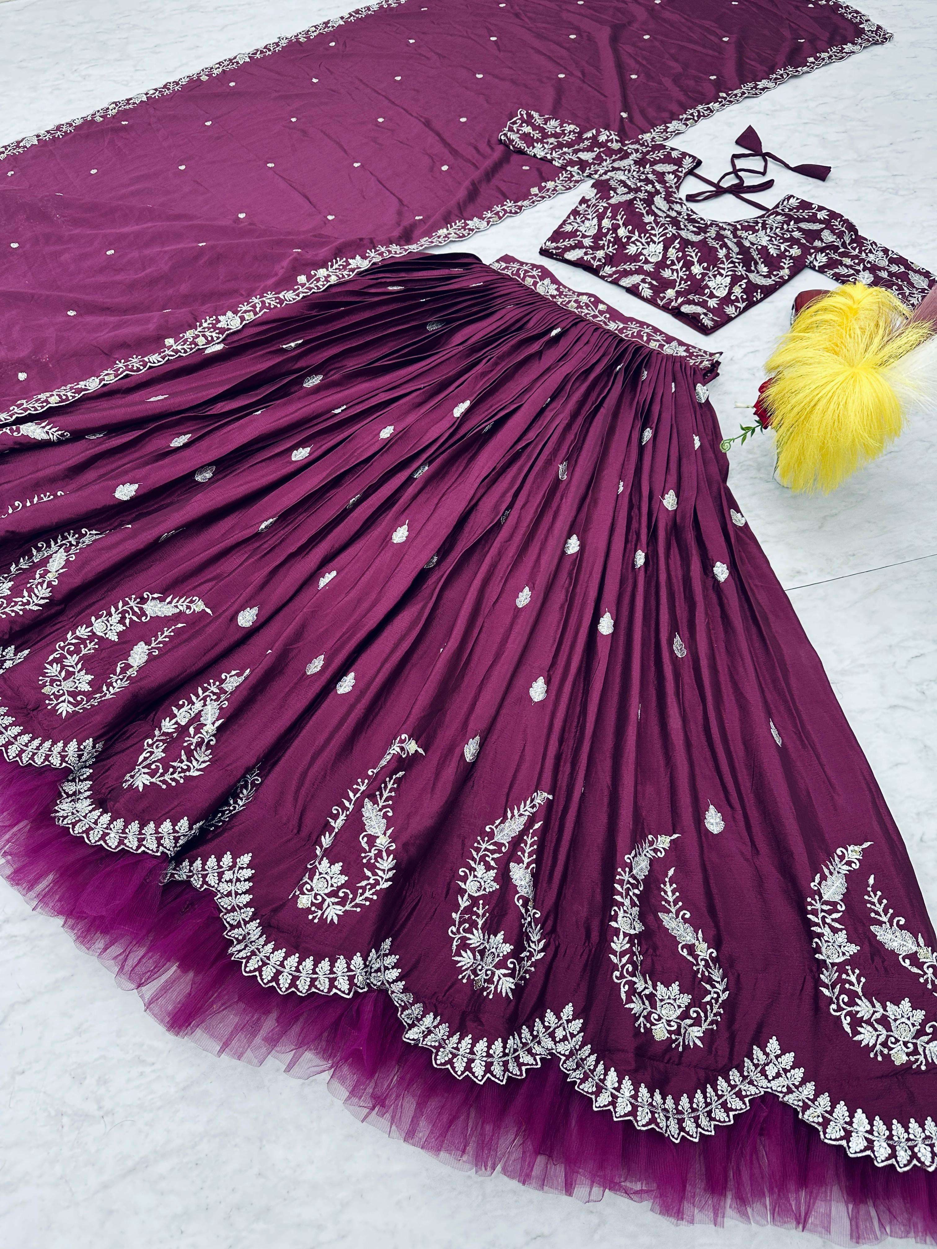Function Wear Thread Work Wine Color lehenga choli