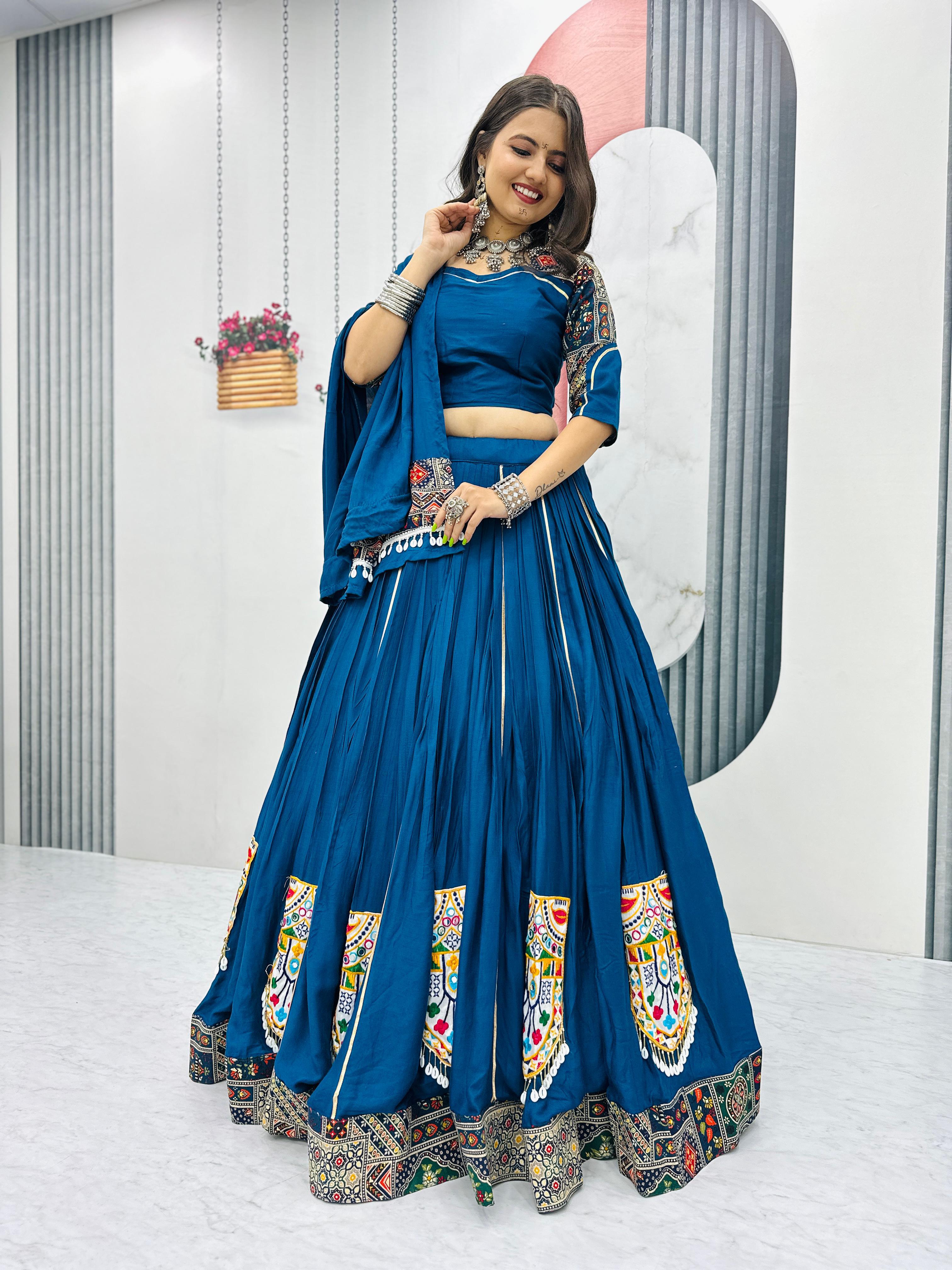 Navratri Look Gamathi Work Blue Color Beautiful Lehenga Choli