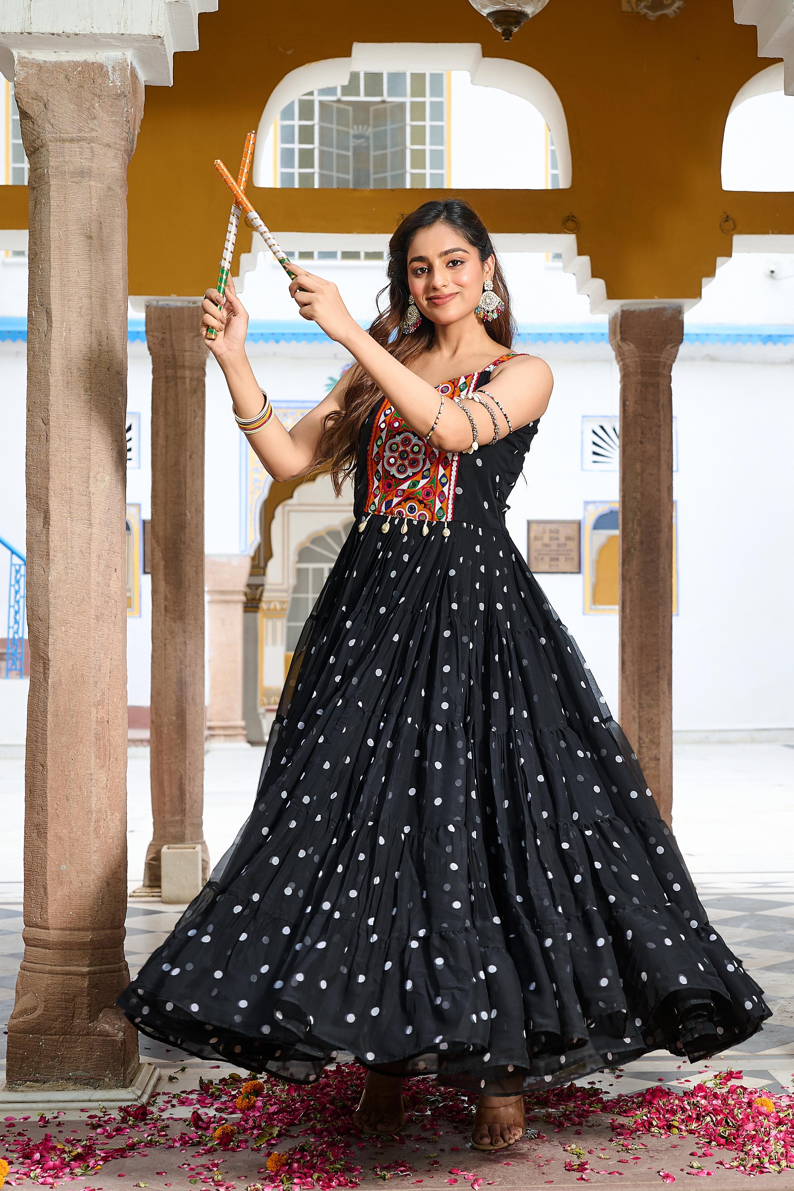 Adorable Black Color Gamthi Work Navratri Wear Gown