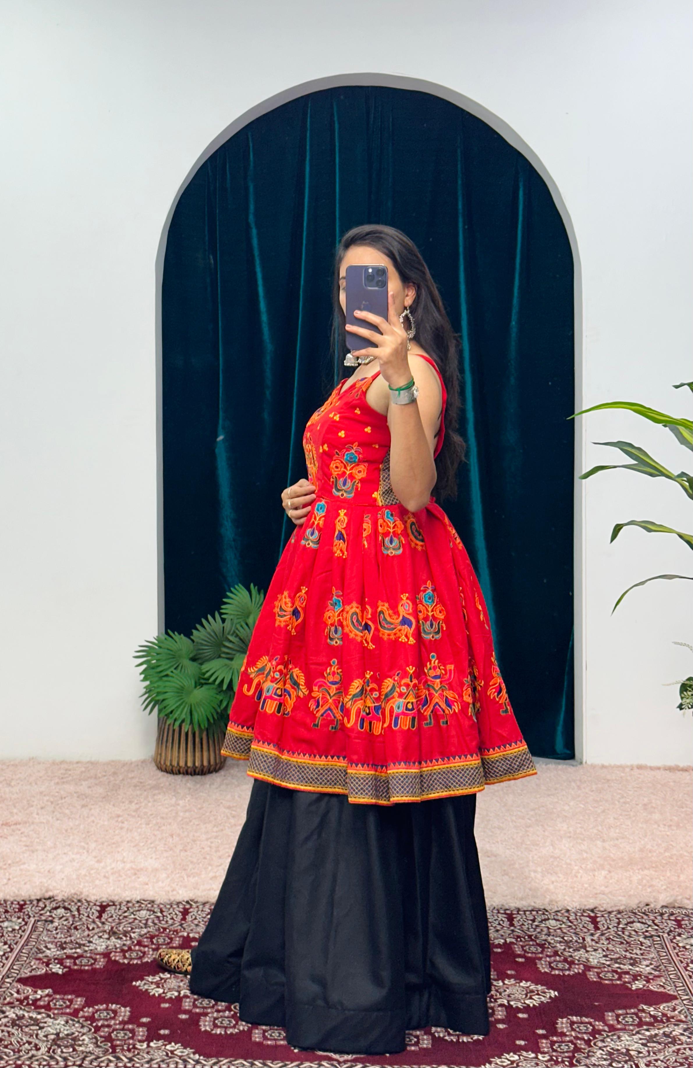 Attractive Red Color Navratri Lehenga With Top