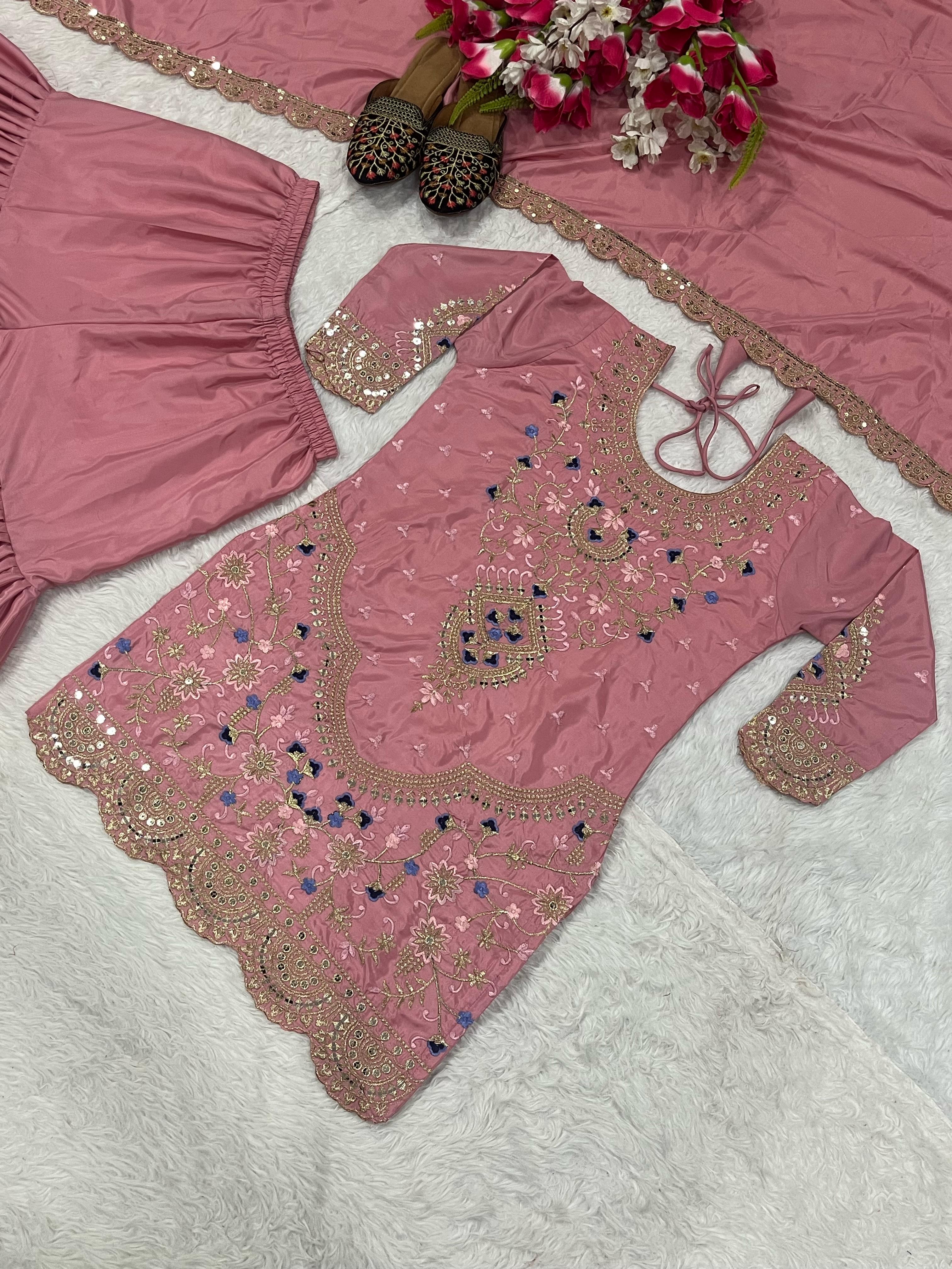 Fabulous Heavy Work Pink Color Sharara Suit