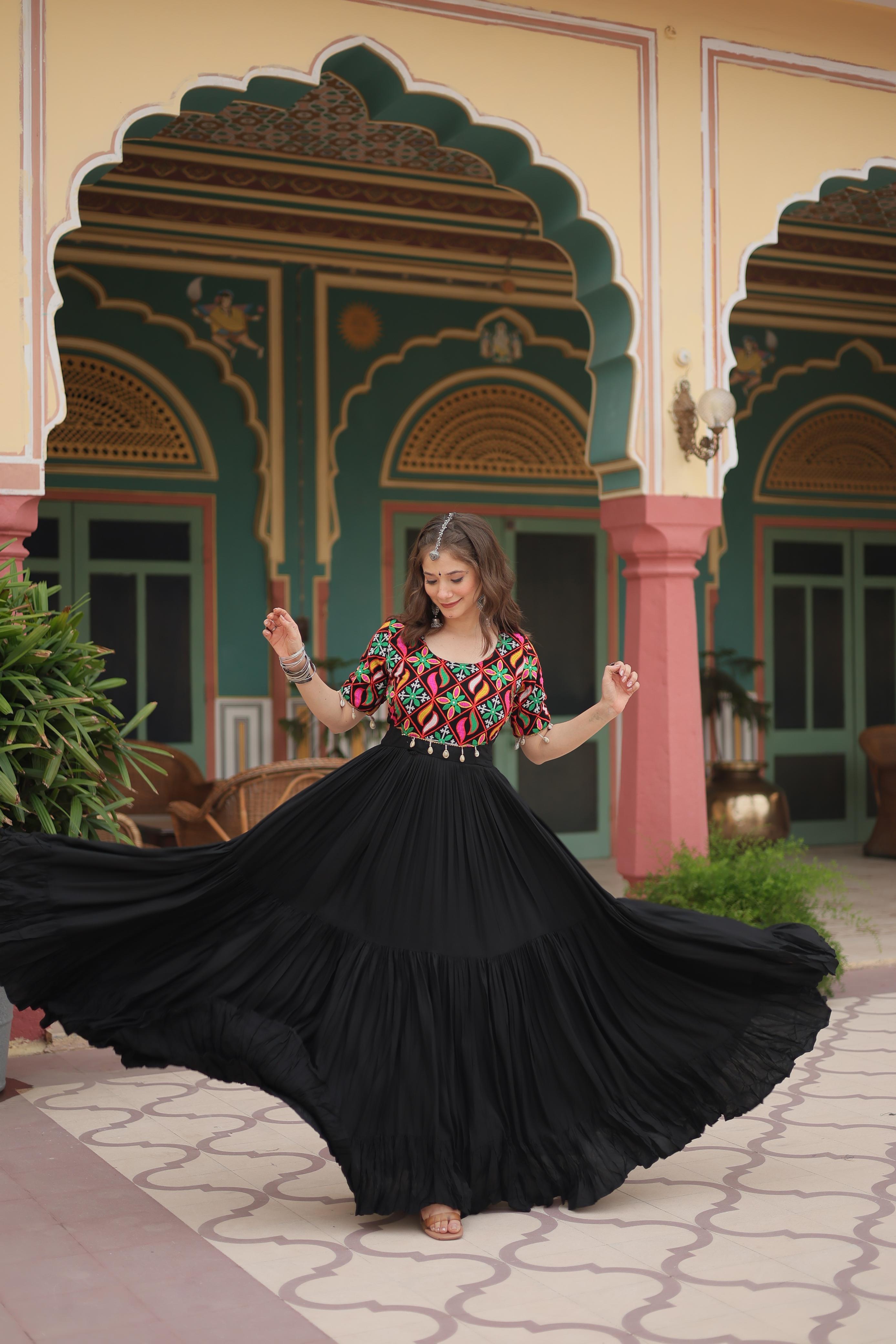 Navratri Wear Stunning Reyon Black Color Gown