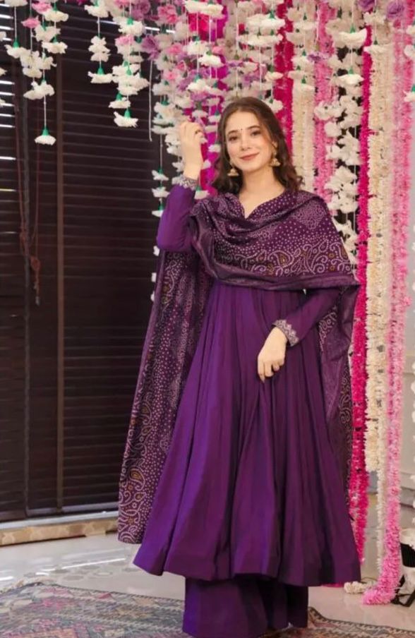 Glimmering Purple Color Silk Anarkali Gown