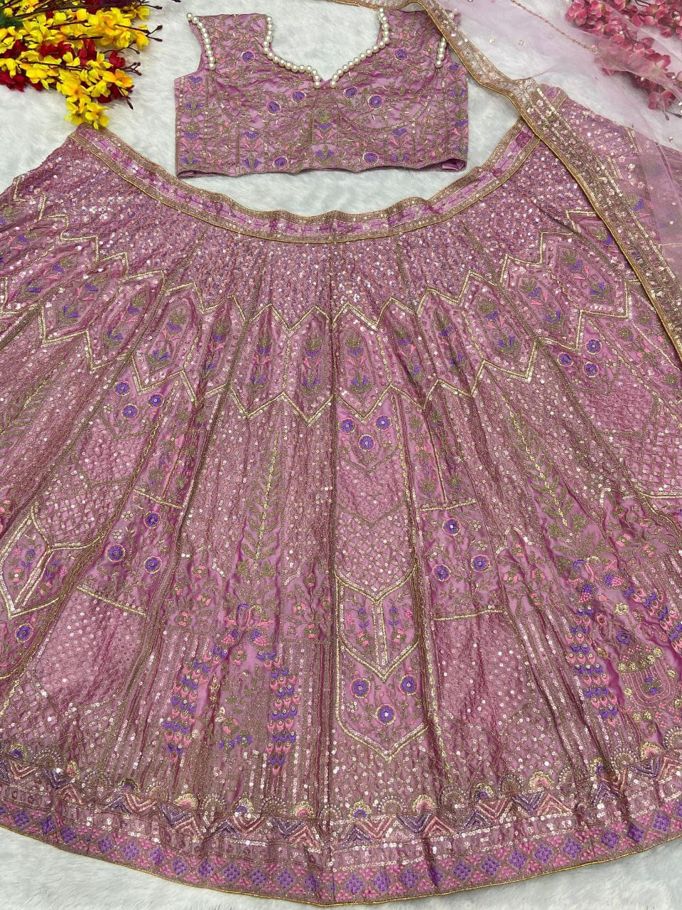 Amazing Kasturi Silk Pink Color lehenga choli