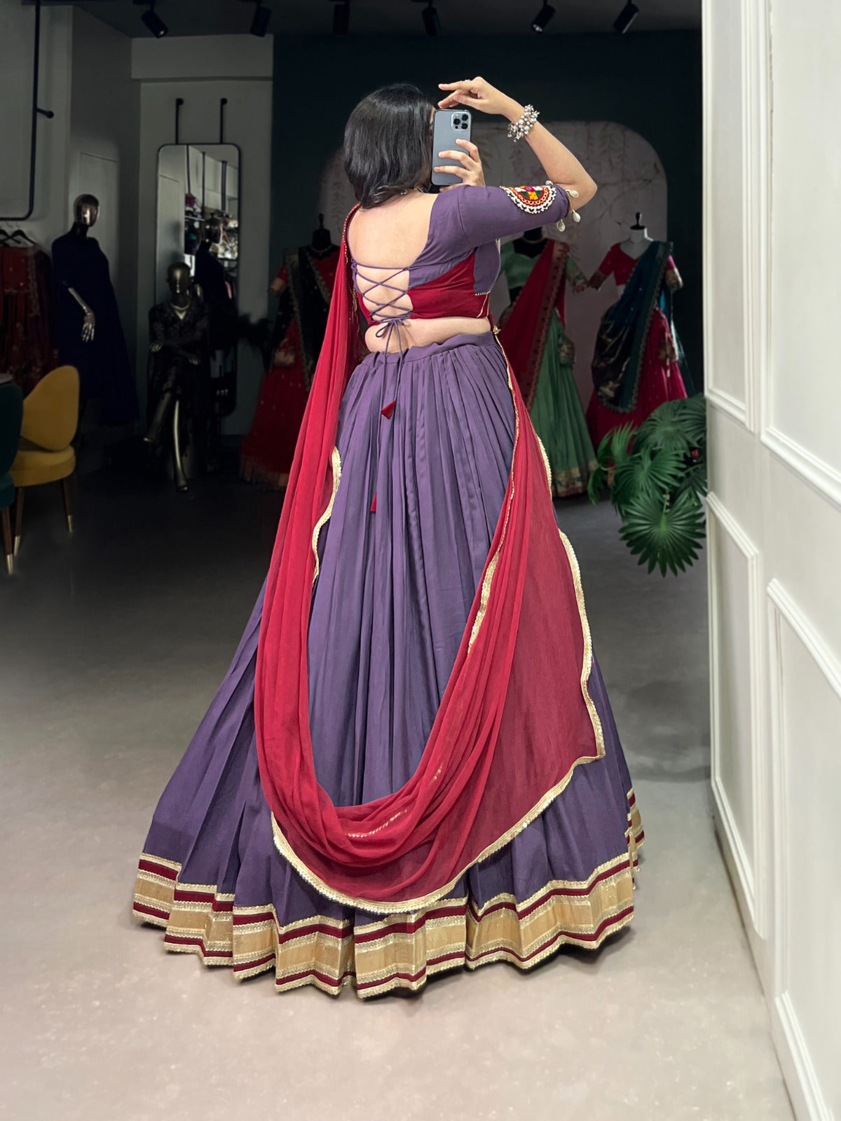 Purple Color Navratri Special Embossed Design Lehenga Choli