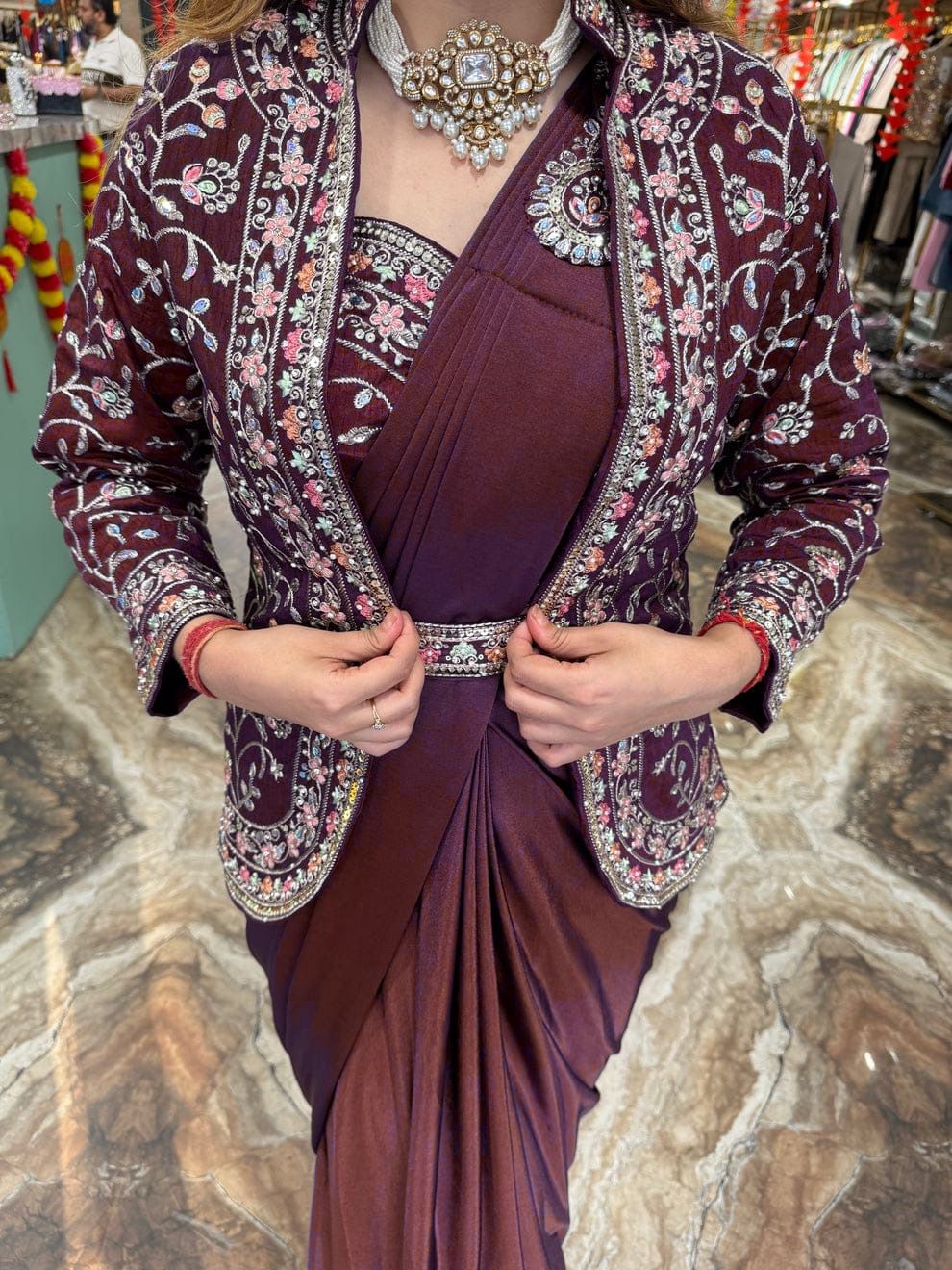 Wedding Wear Rangoli Silk Maroon Color Saree With Koti