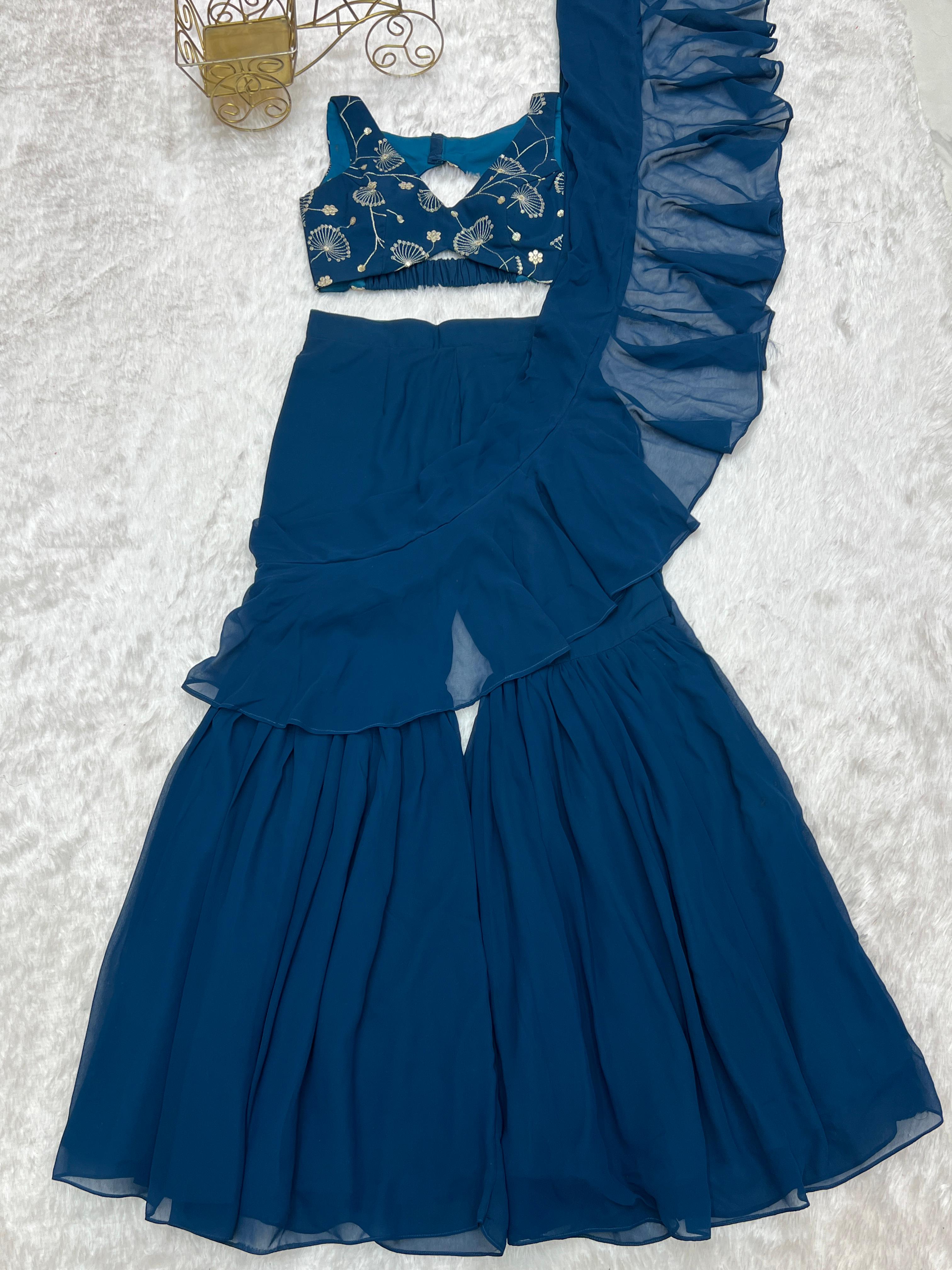 Party Wear Teal Blue Color Draped Saree