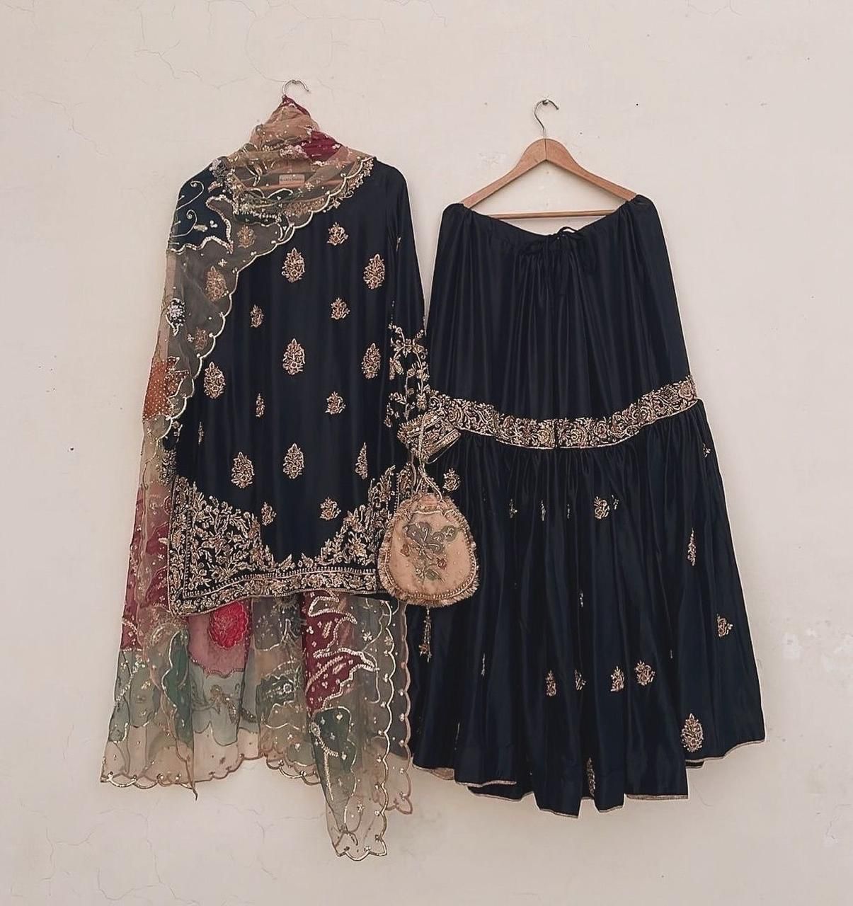 Attractive Heavy Work Black Color Sharara Suit