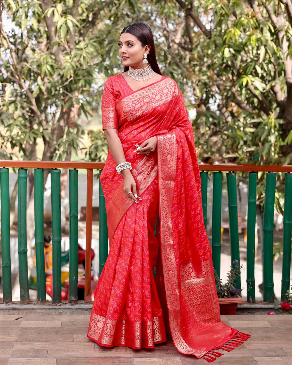Red Color Bandhani Design Patola Silk Saree