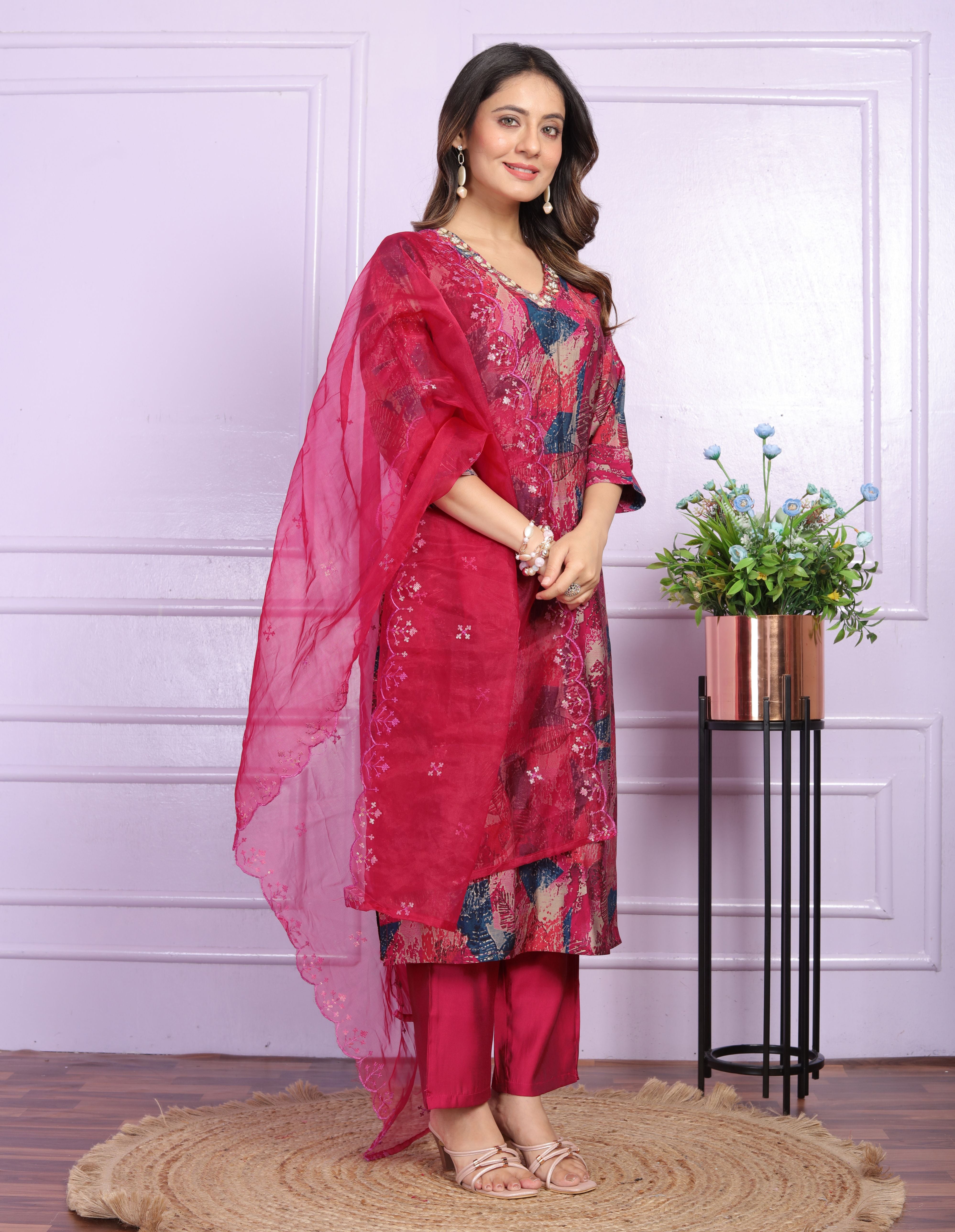 Wonderful Hand Work Straight Pink Color Suit