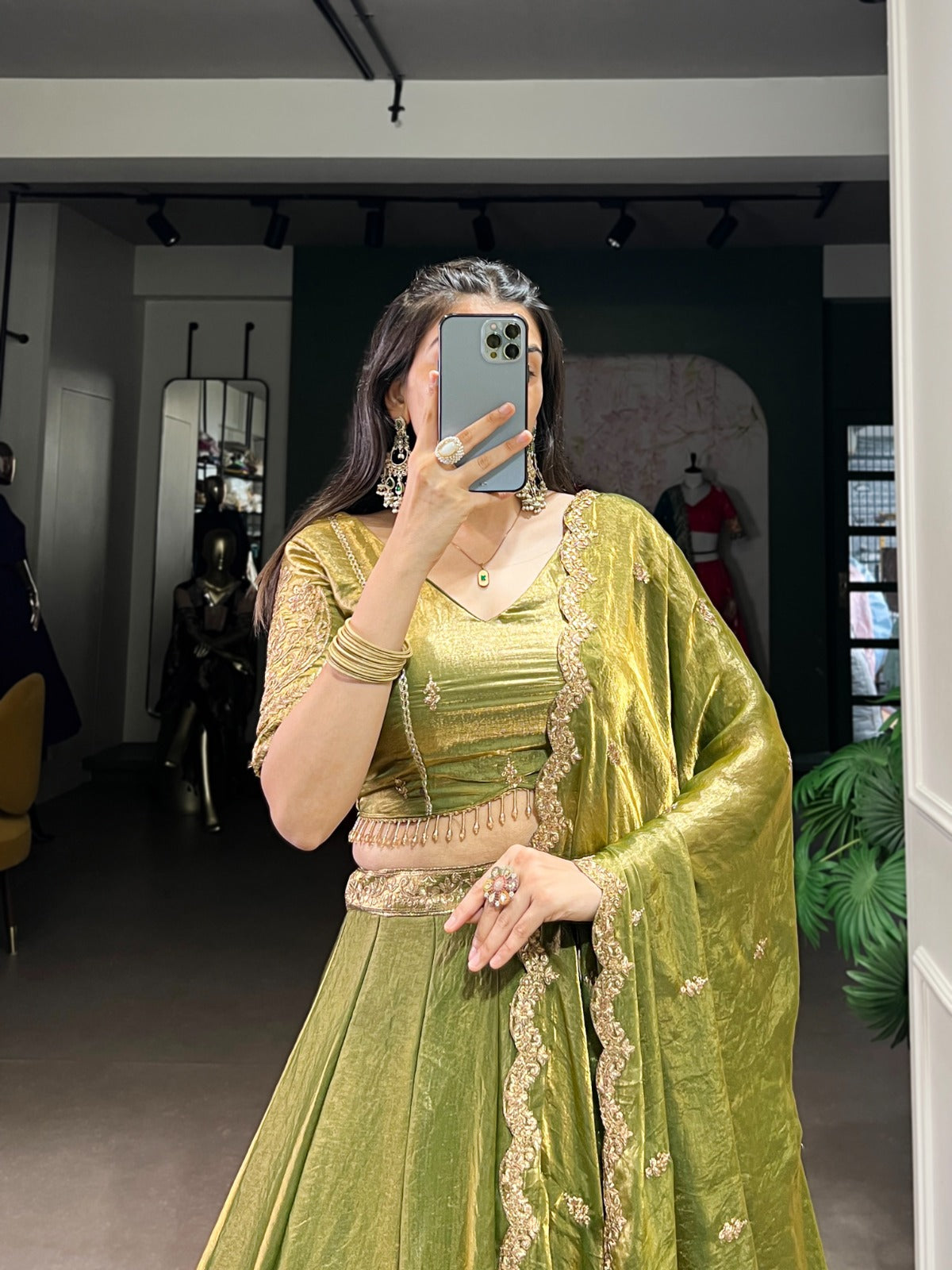 Shining Sequence Work Mehndi Color Lehenga Choli