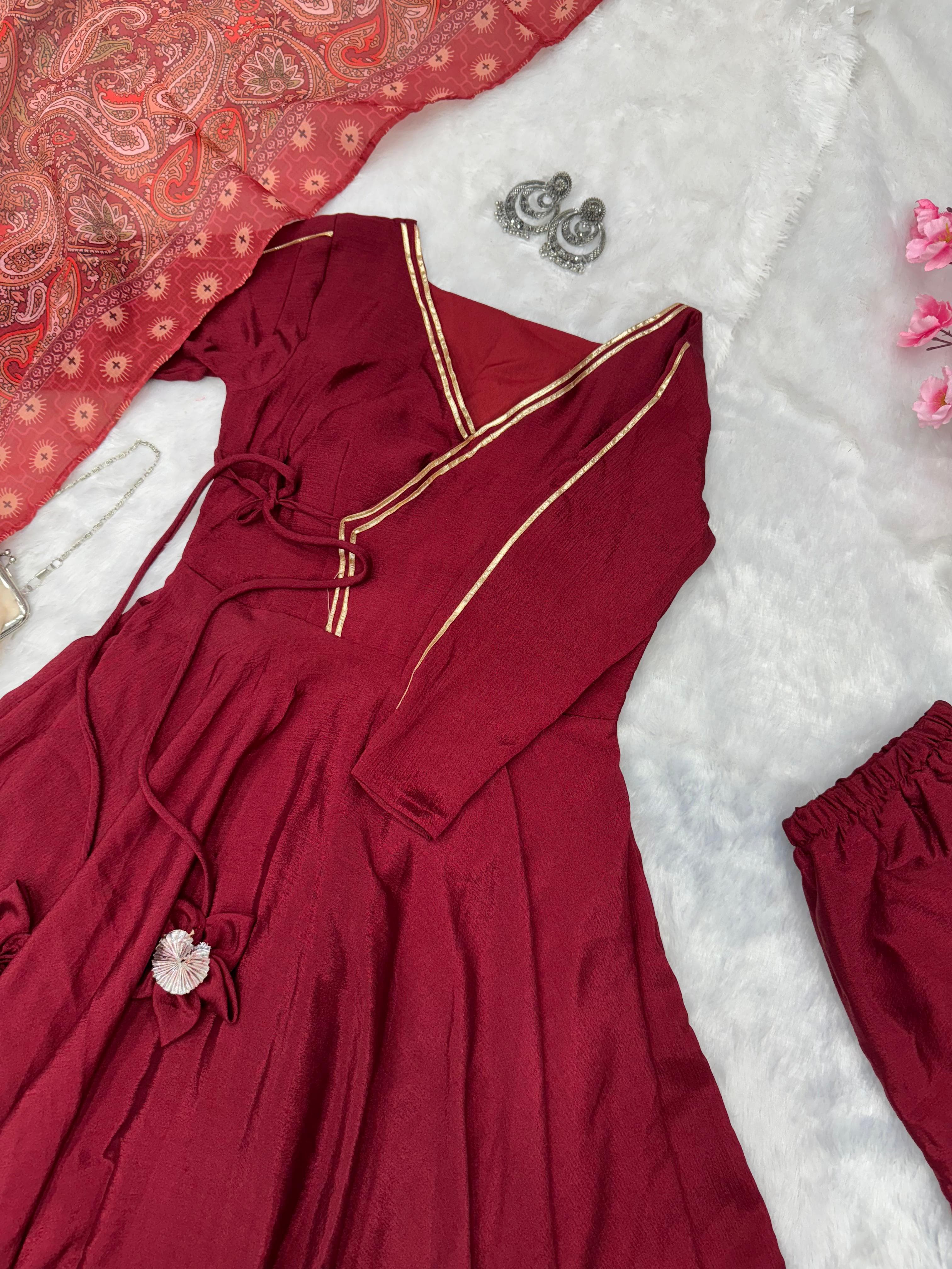 Red Color Fully Stitched Huge Flair Anarkali Gown