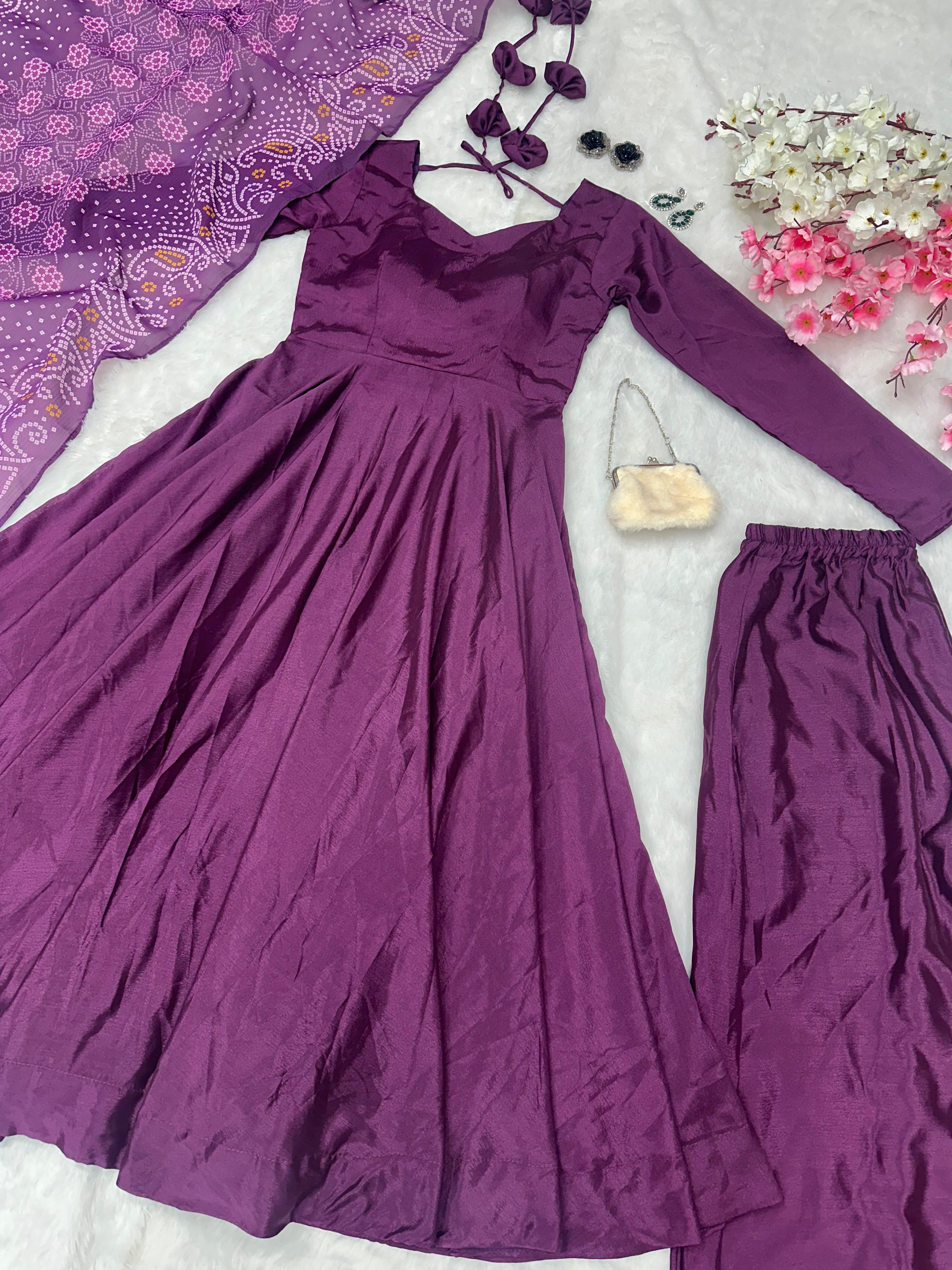 Glimmering Purple Color Silk Anarkali Gown