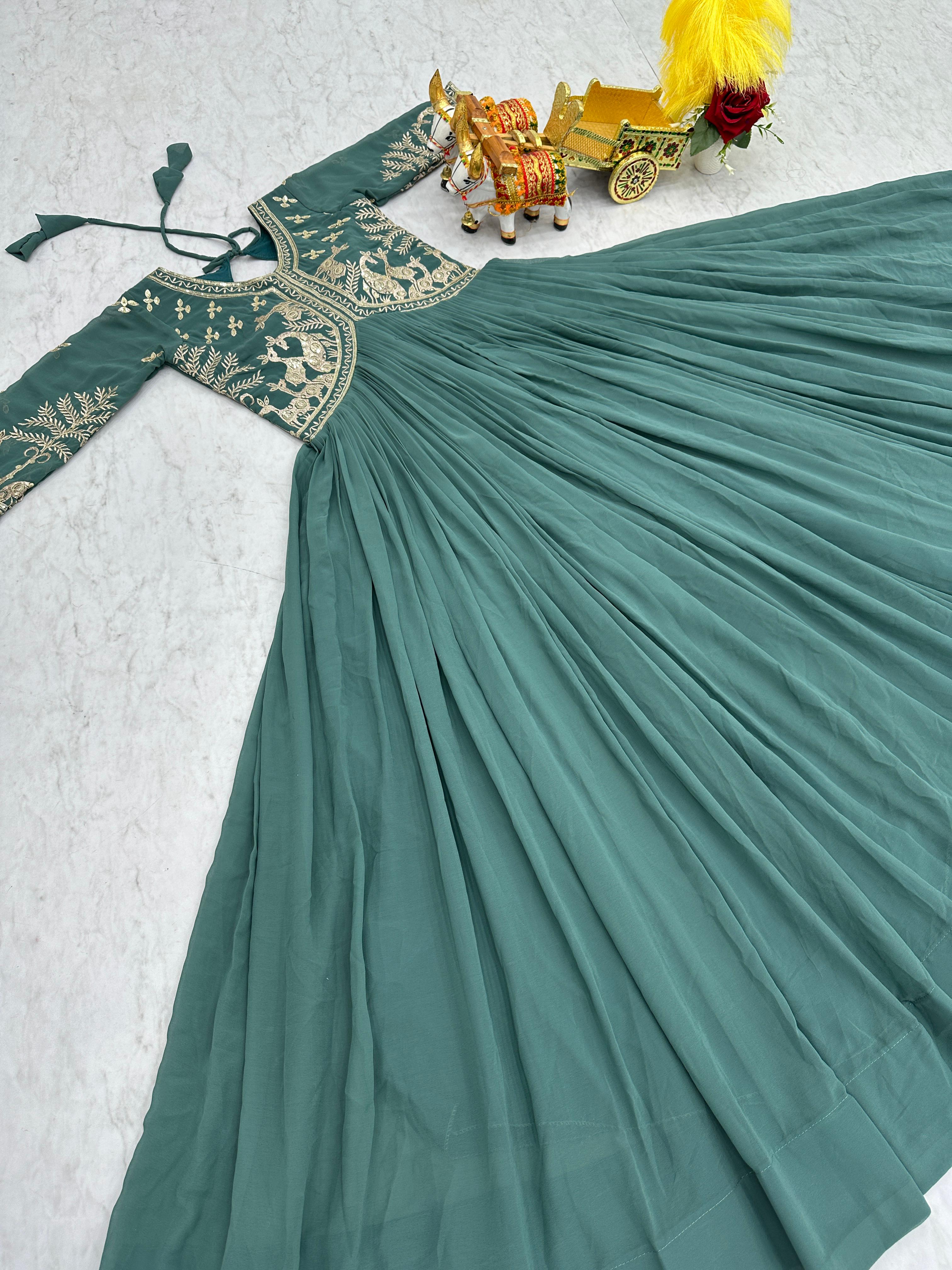 Glorious Vichitra Silk Rama Color Gown