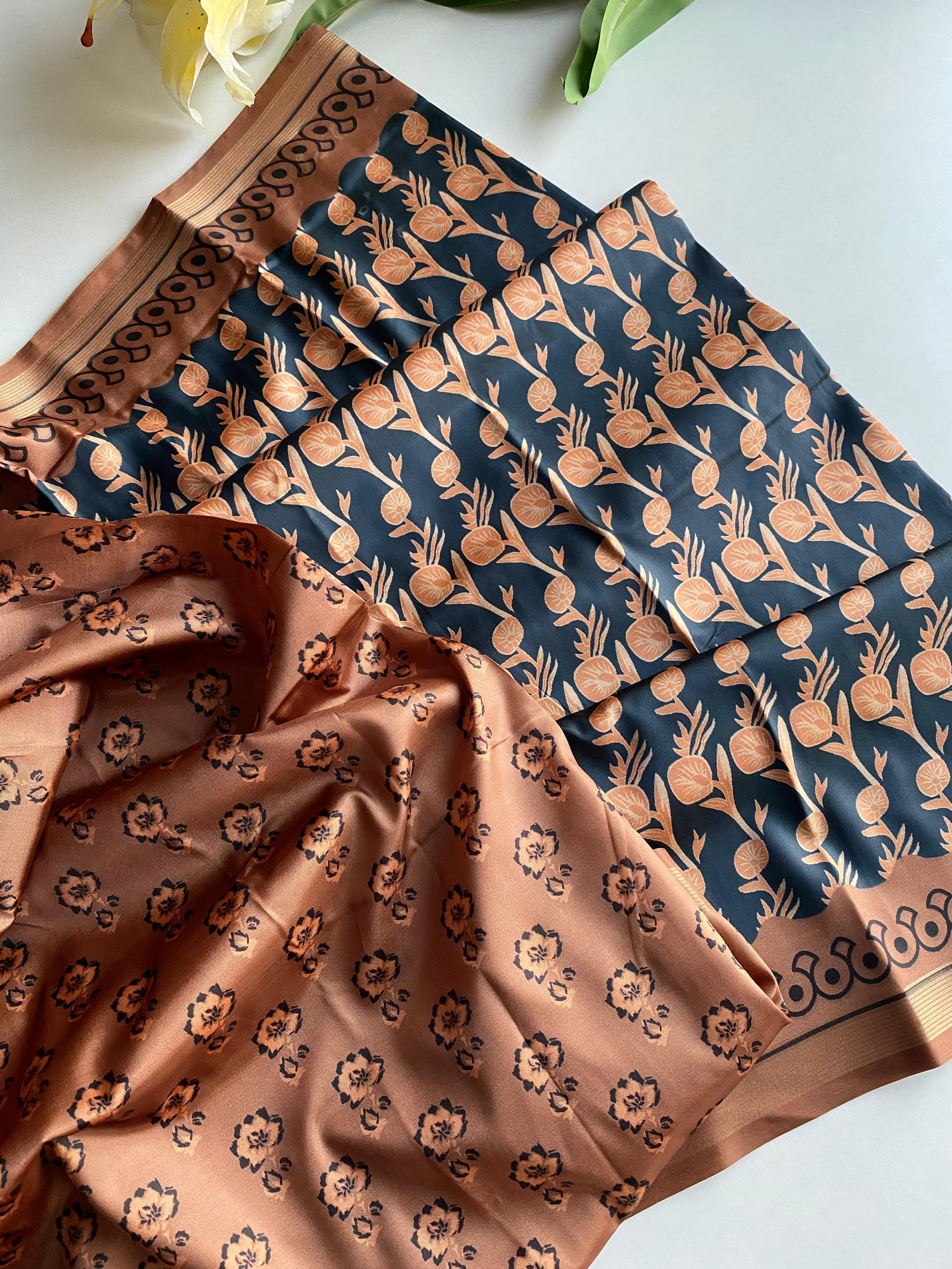 Glossy Dola Zari Patta Border Brown Color Saree