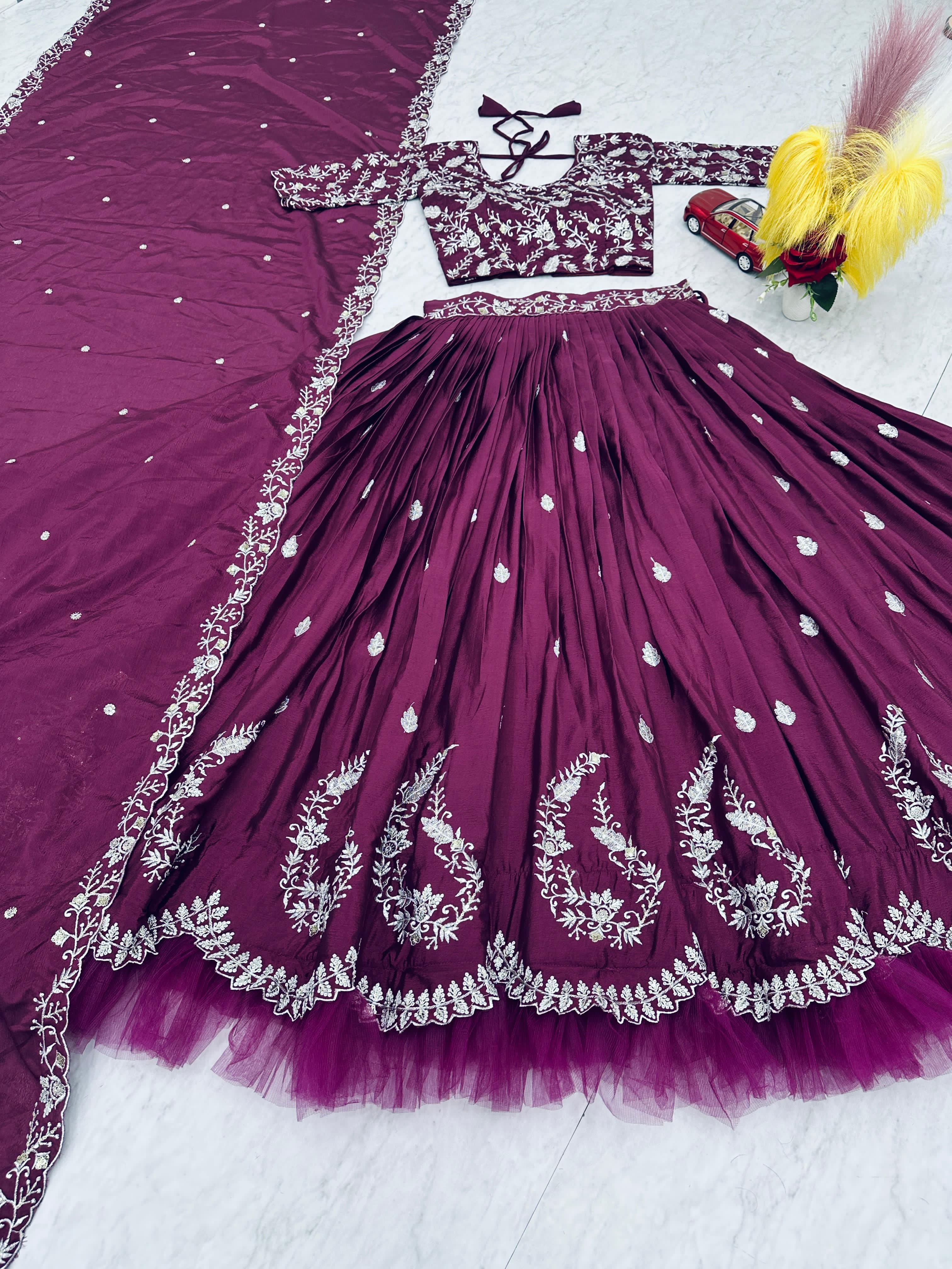 Function Wear Thread Work Wine Color lehenga choli