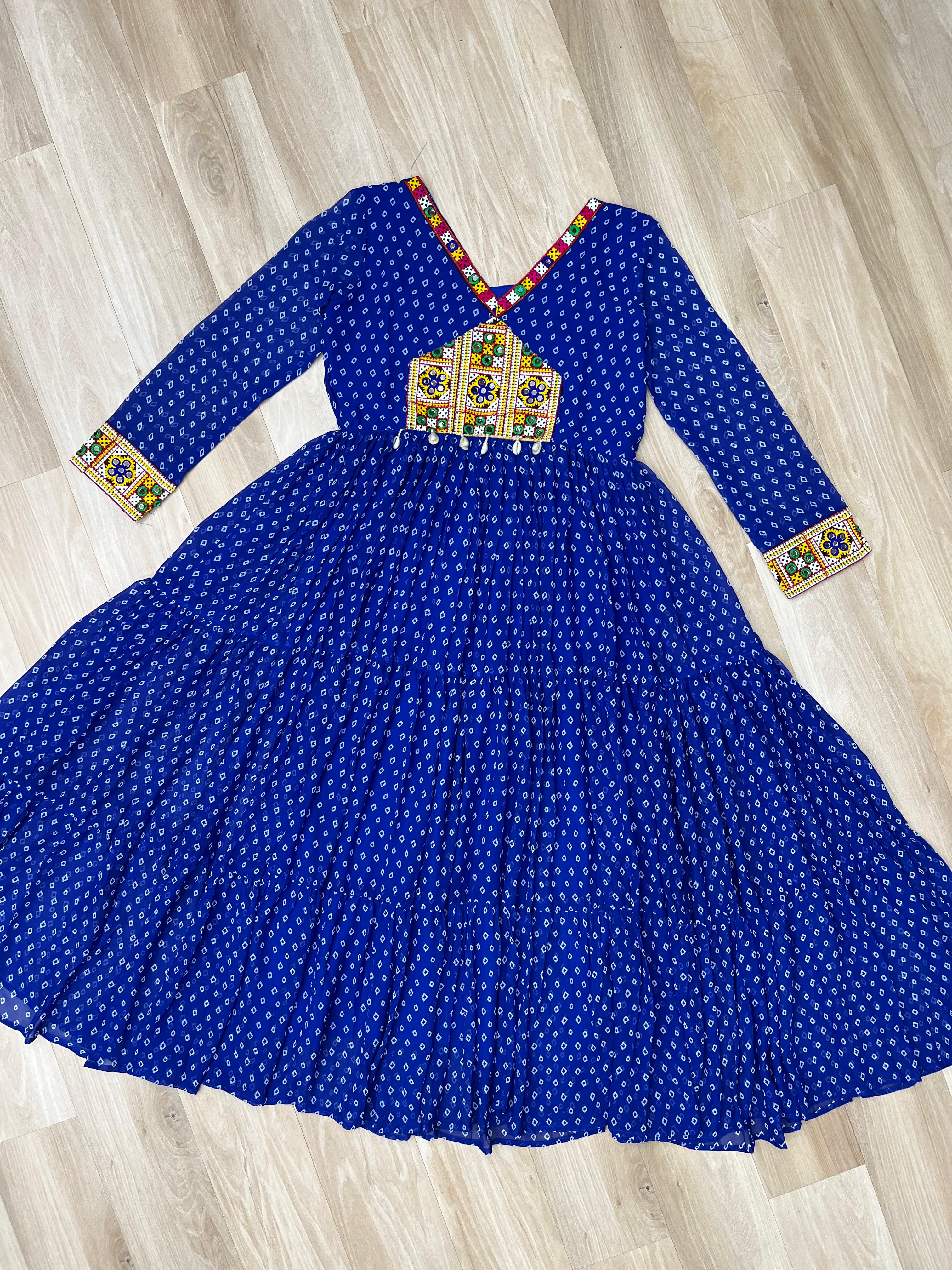 Lovely Blue Color Bandhani Print Navratri Special Gown