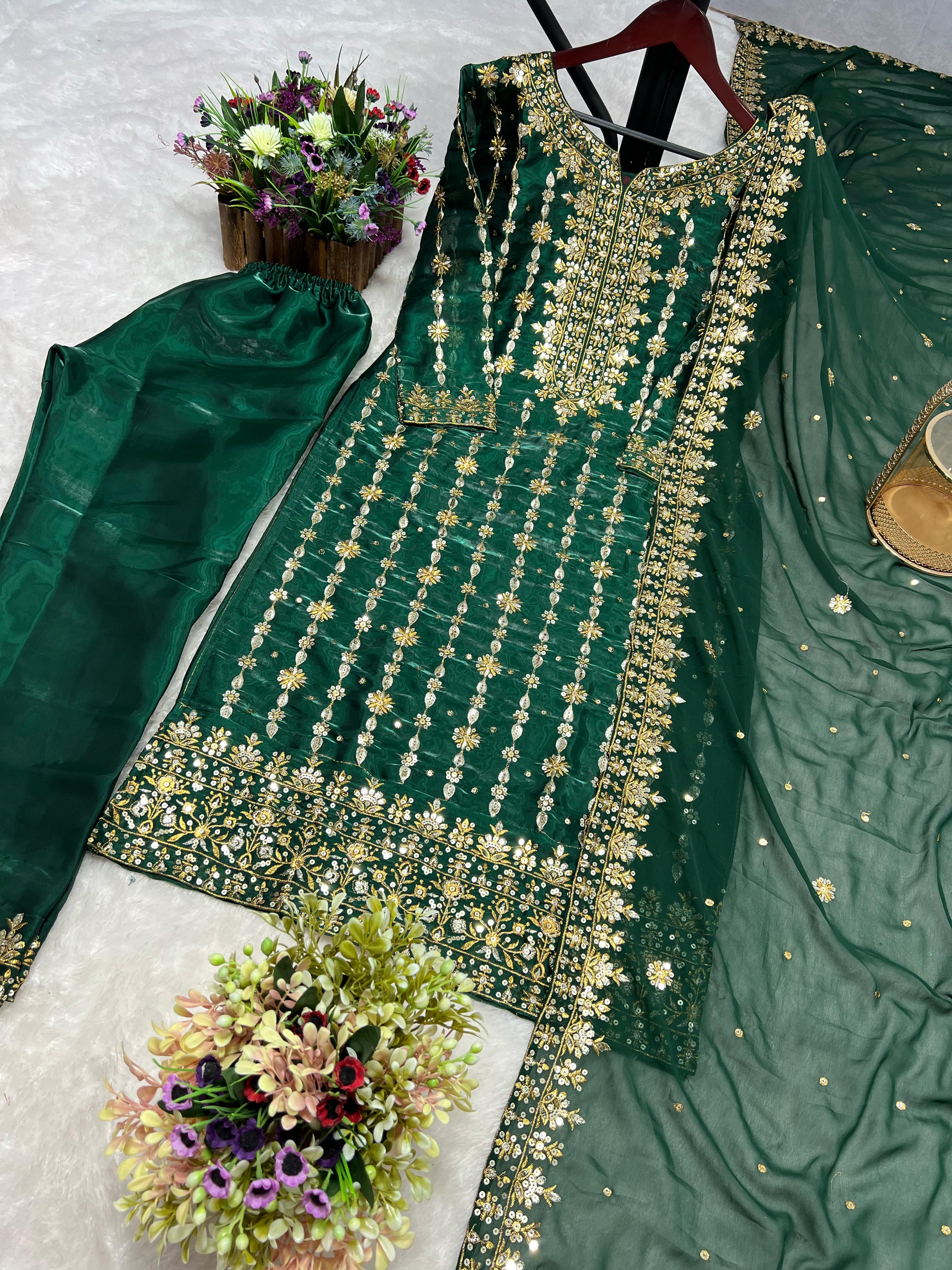 Designer Jimmy Chu Green Color Salwar Suit