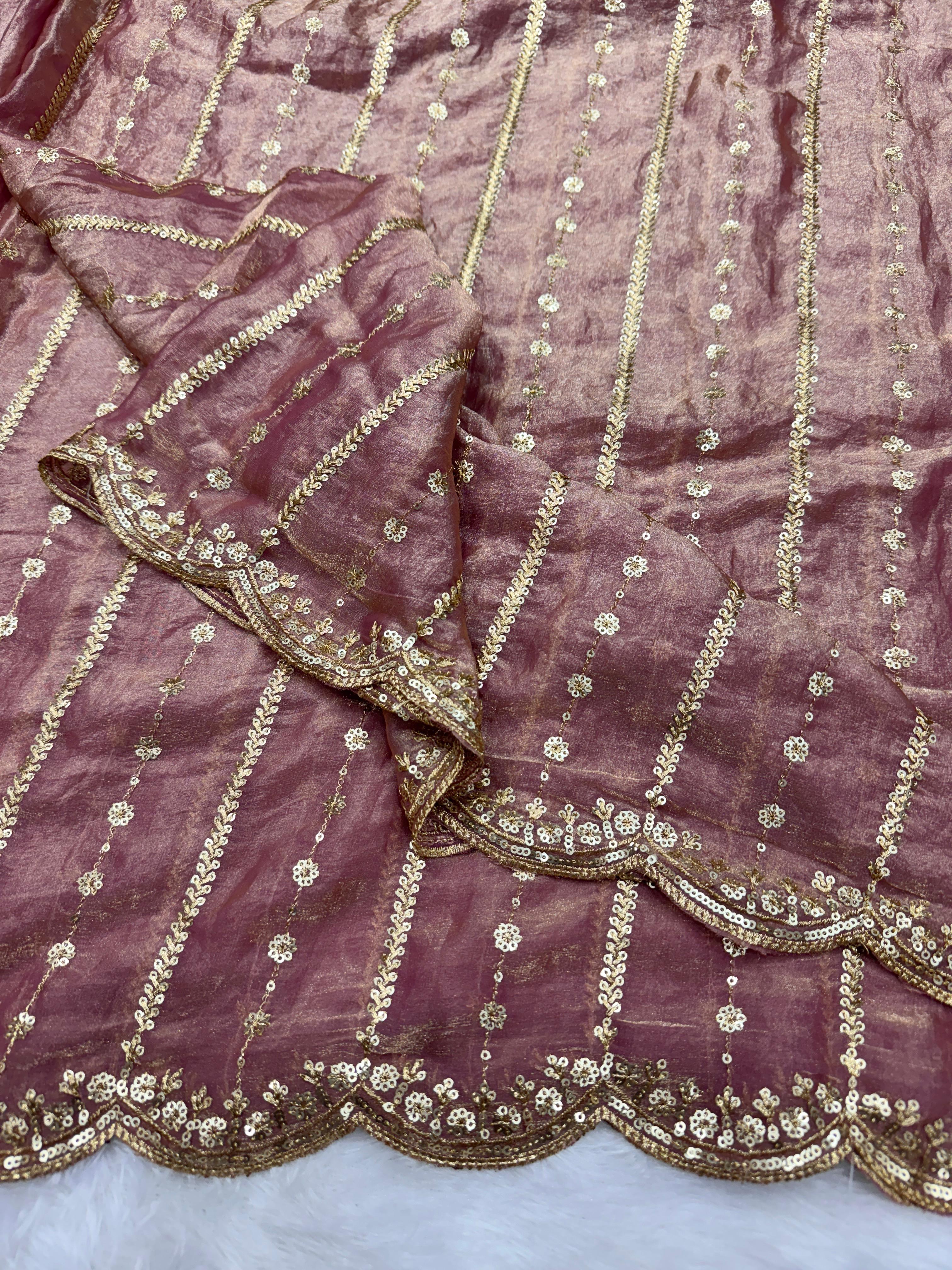 Beautiful Red Color Sequence Work Silk Saree