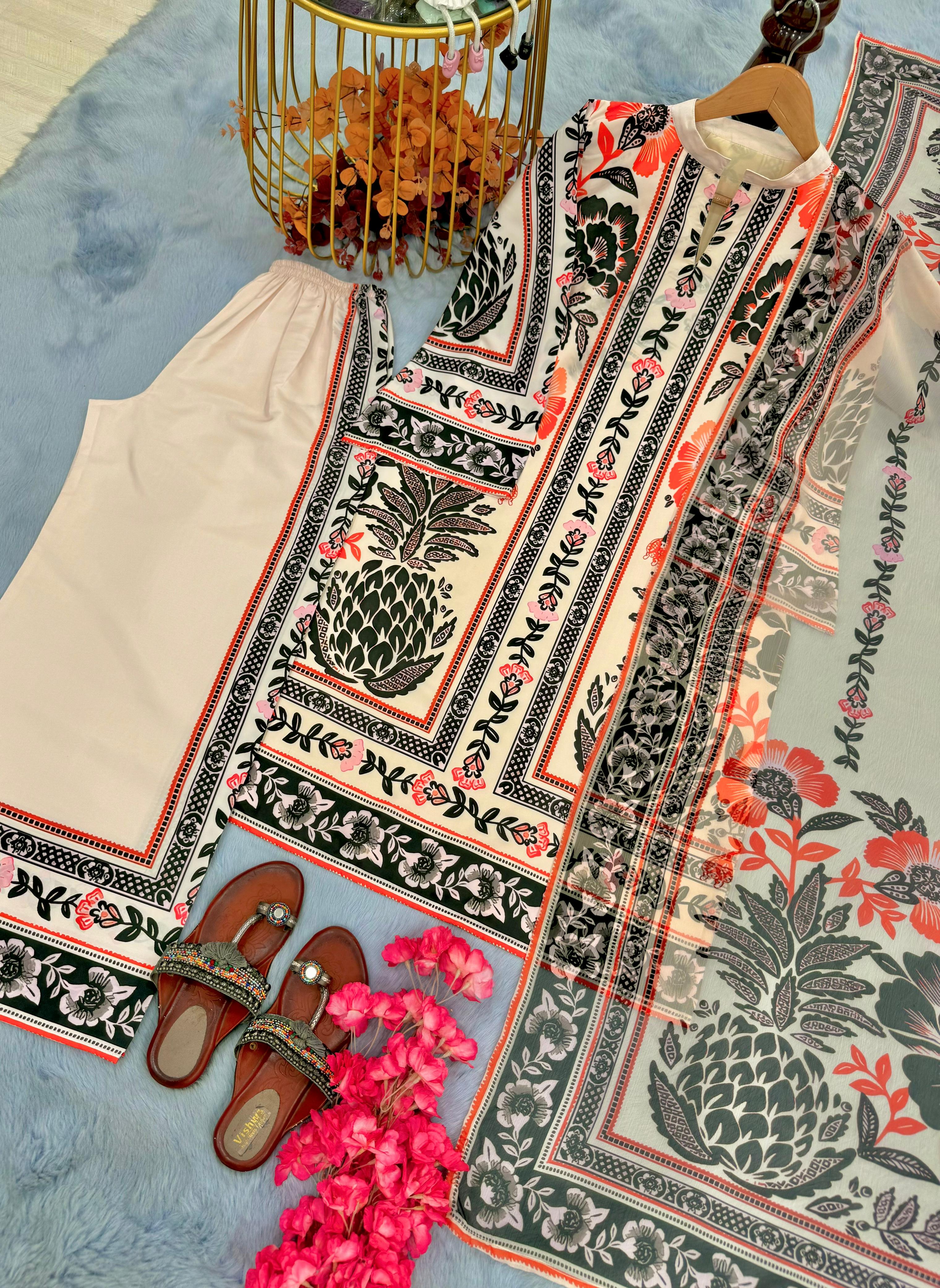 Digital Printed Cream Color Palazzo Suit