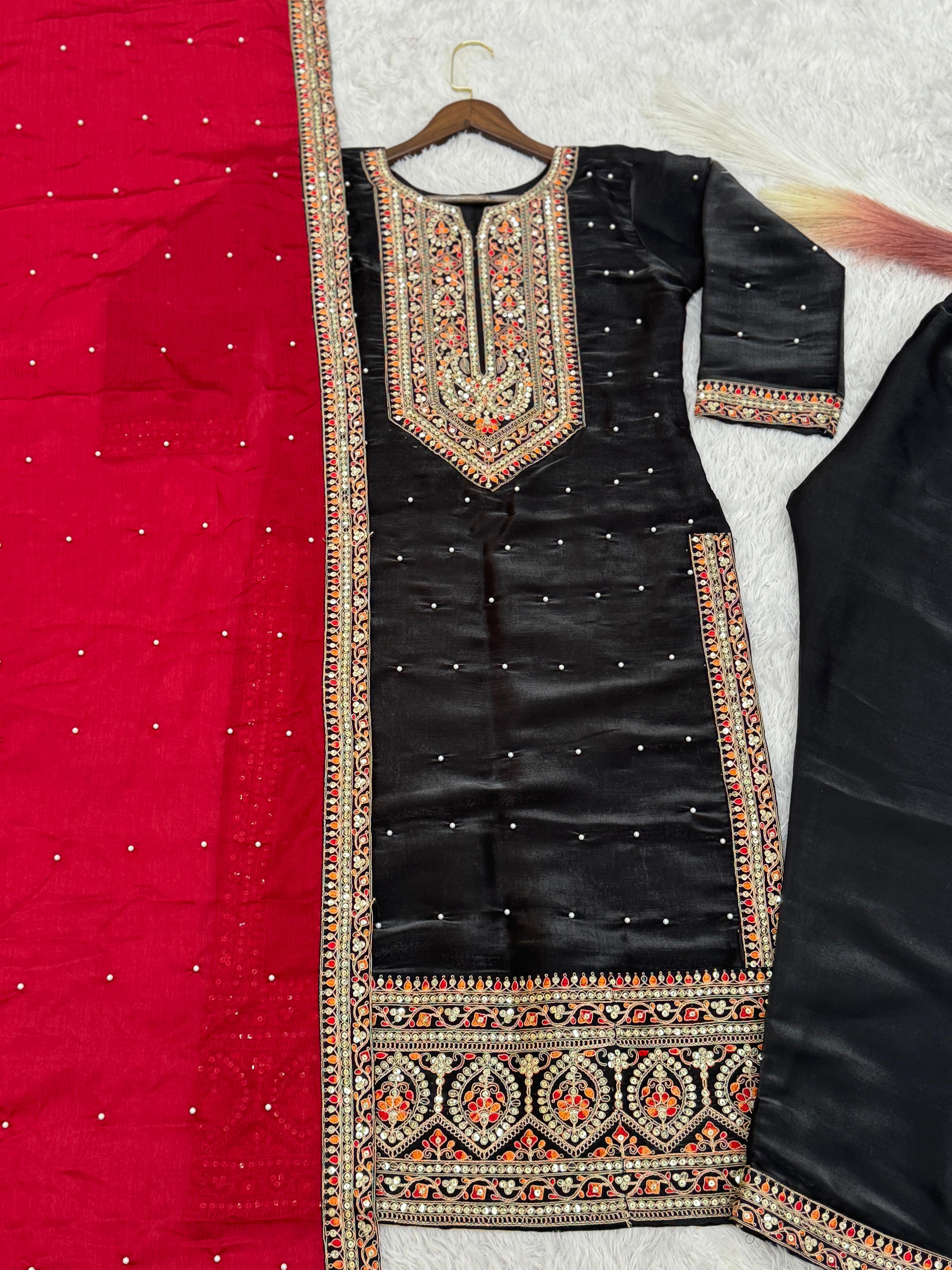 Graceful Frendy Silk Black Color Salwar Suit