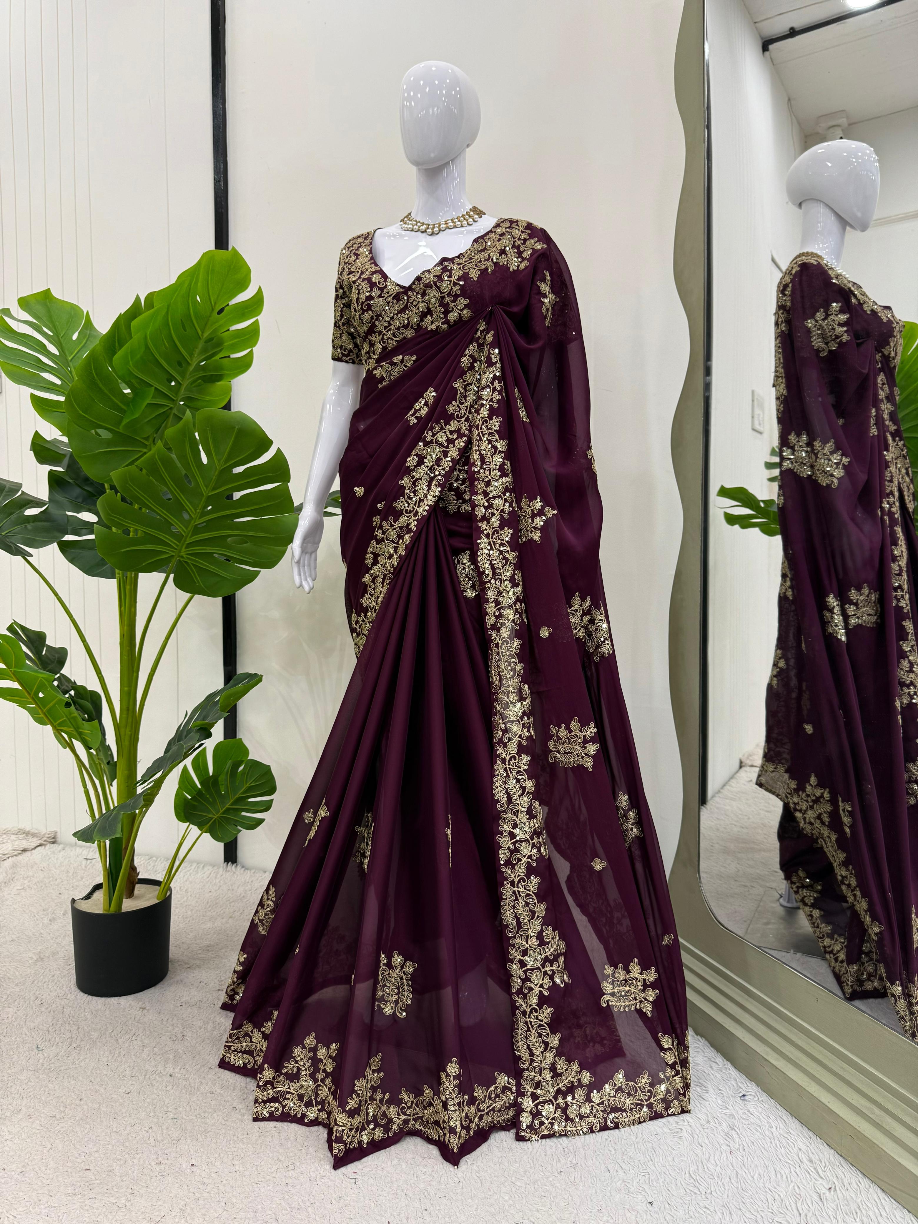 Wine Color Rangoli Silk Marriage Special Saree