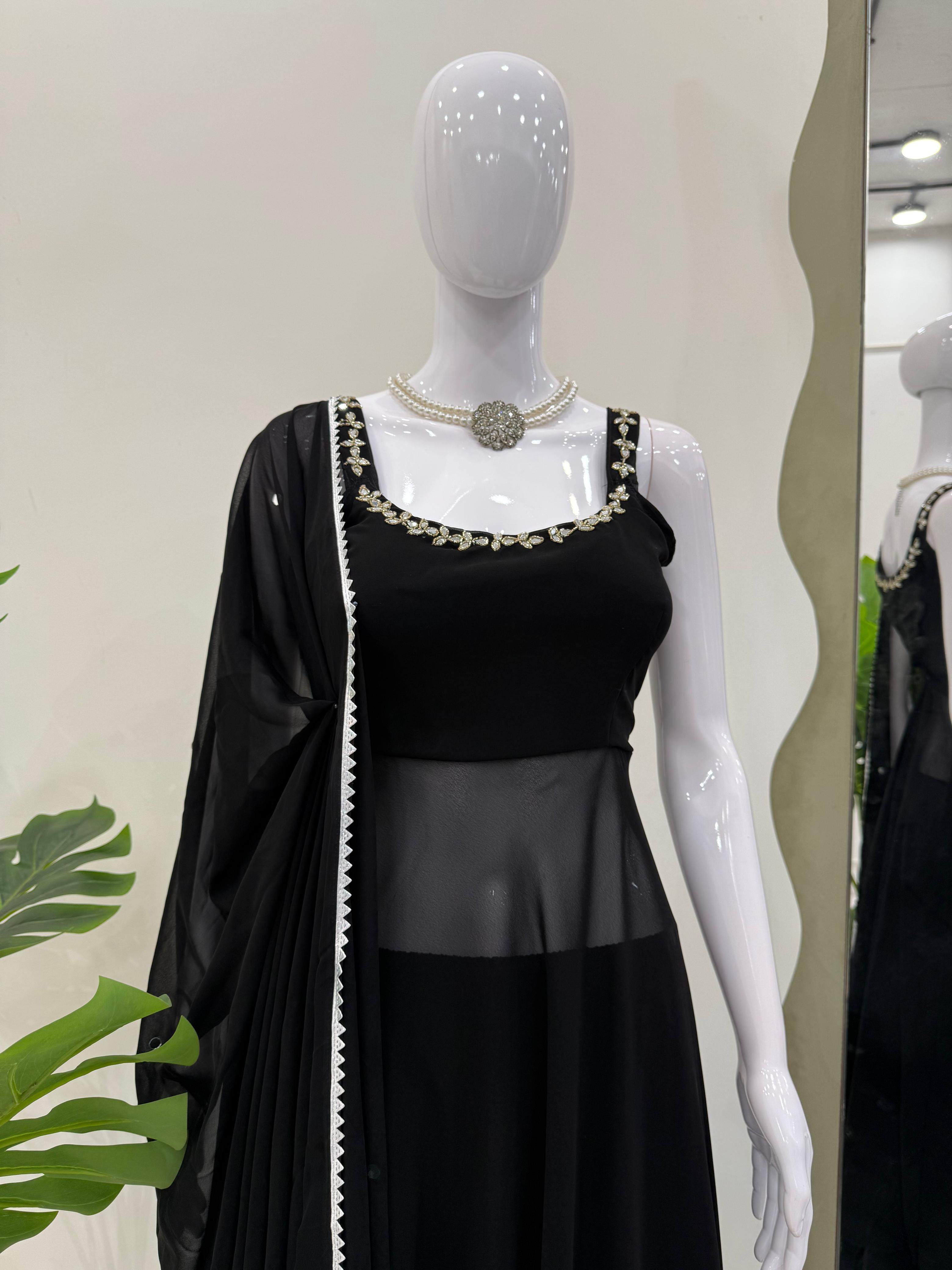 Black Color Georgette Awesome Top With Palazzo