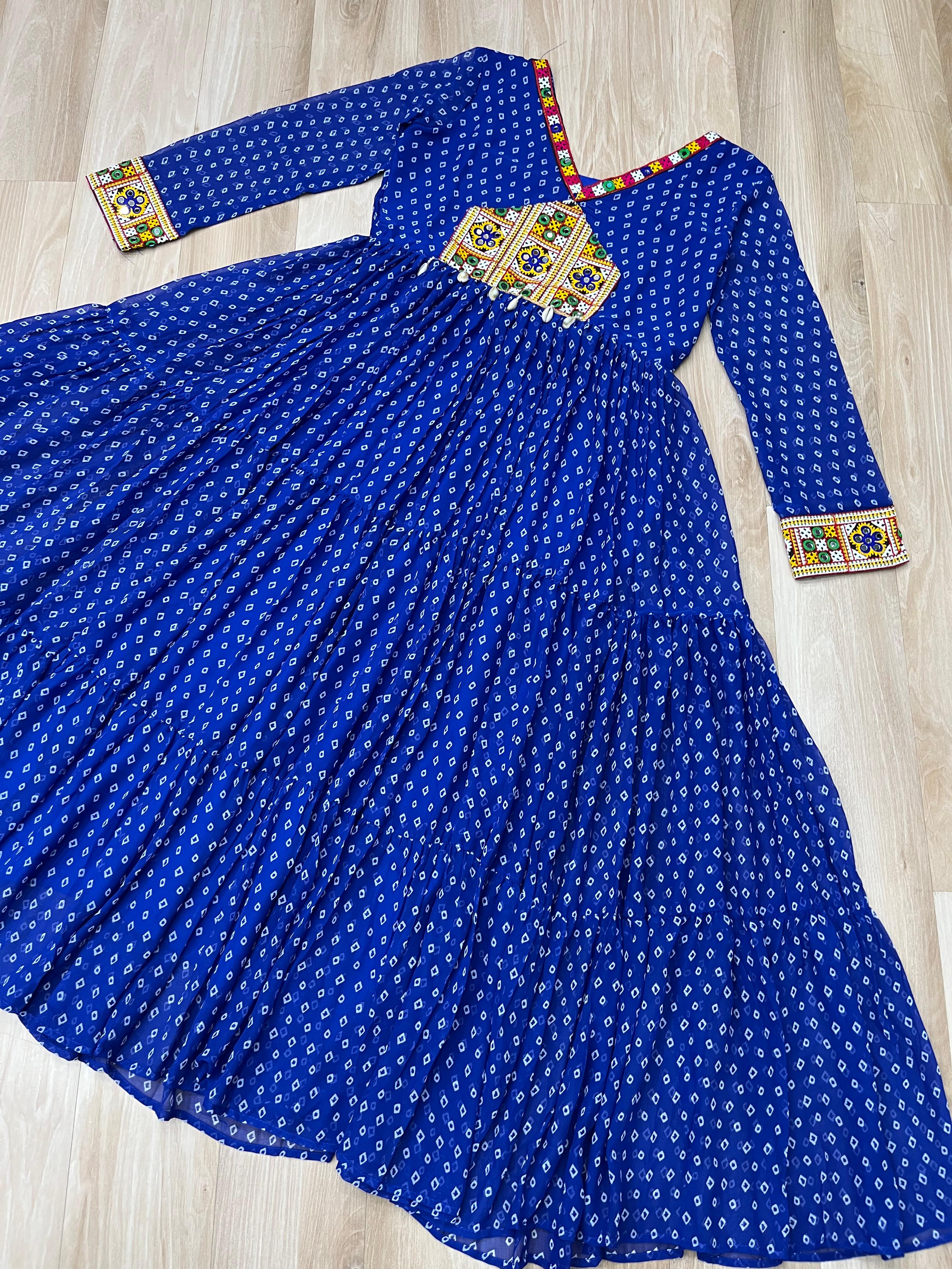 Lovely Blue Color Bandhani Print Navratri Special Gown