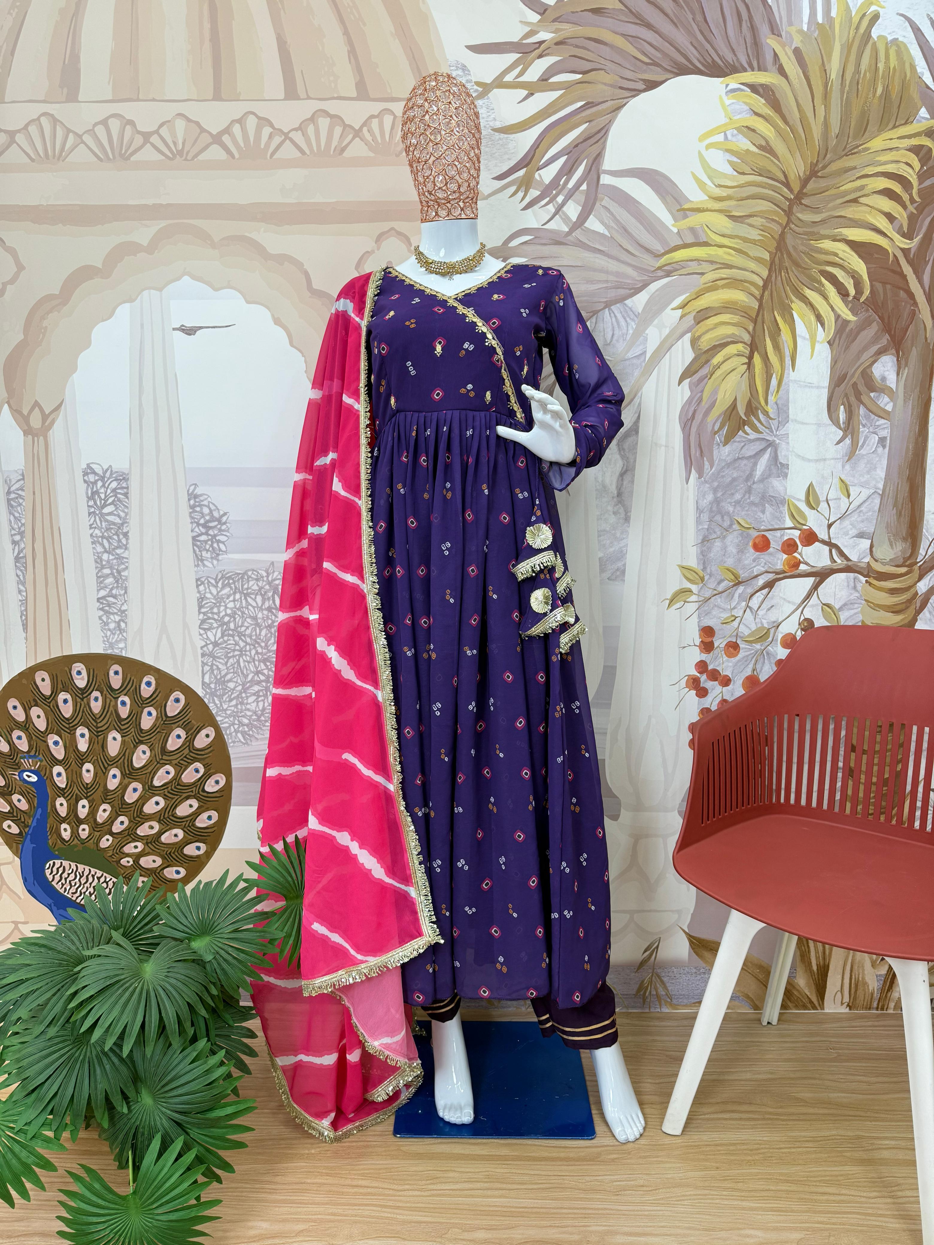 Admiring Blue Georgette Embroidery Work Gown