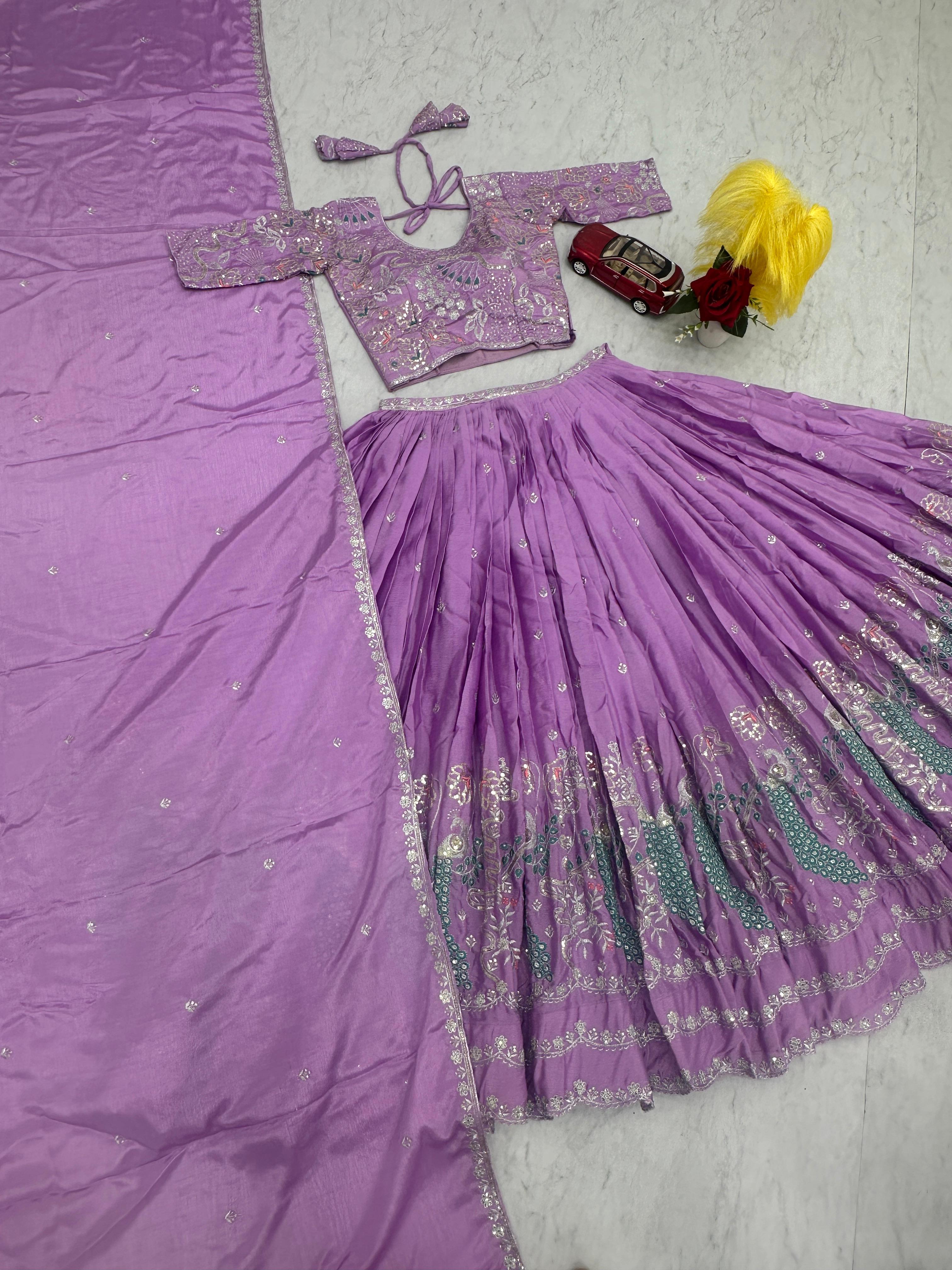 Traditional Wear Embroidery Work Lavender Color Lehenga Choli