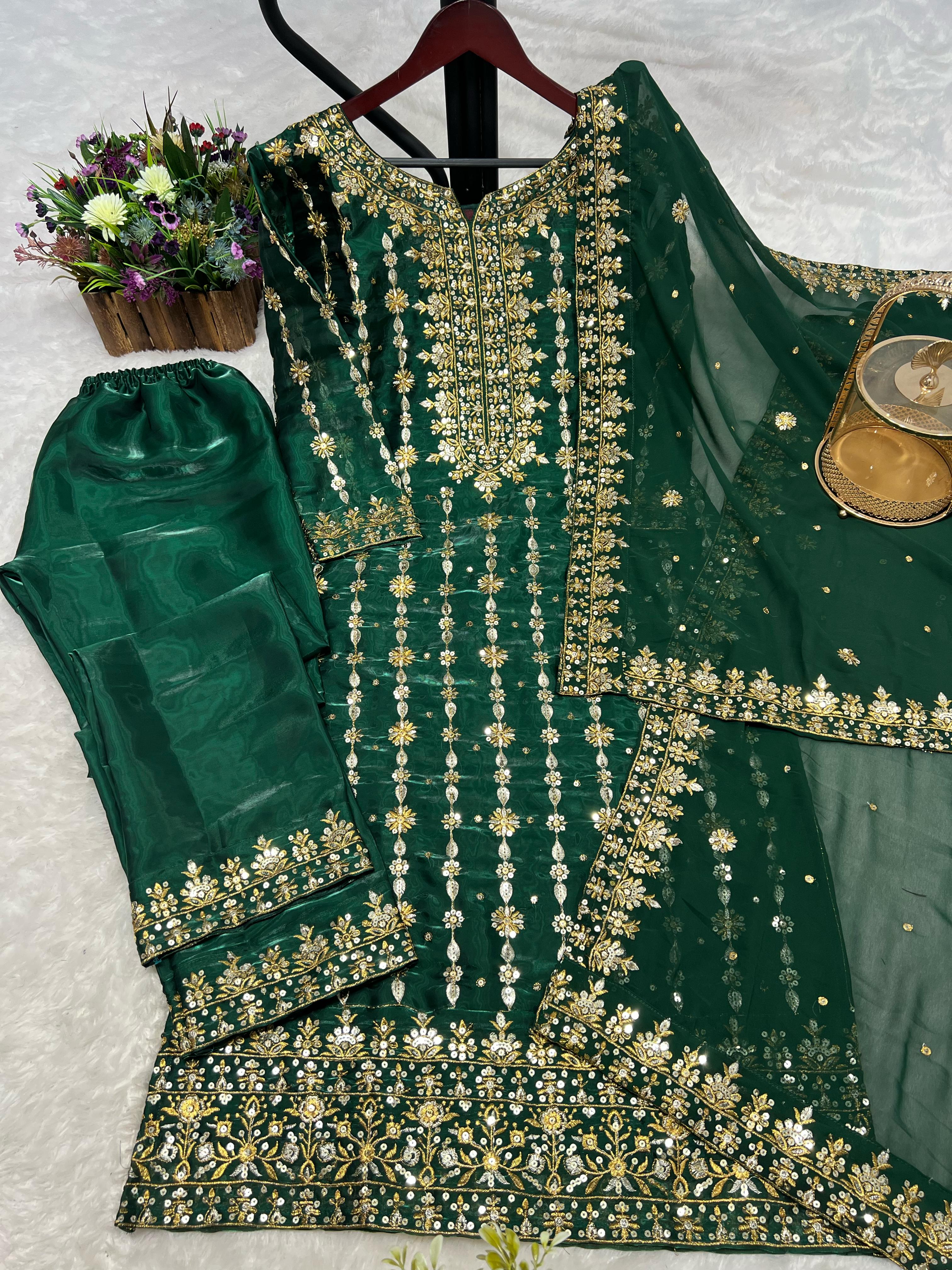 Designer Jimmy Chu Green Color Salwar Suit