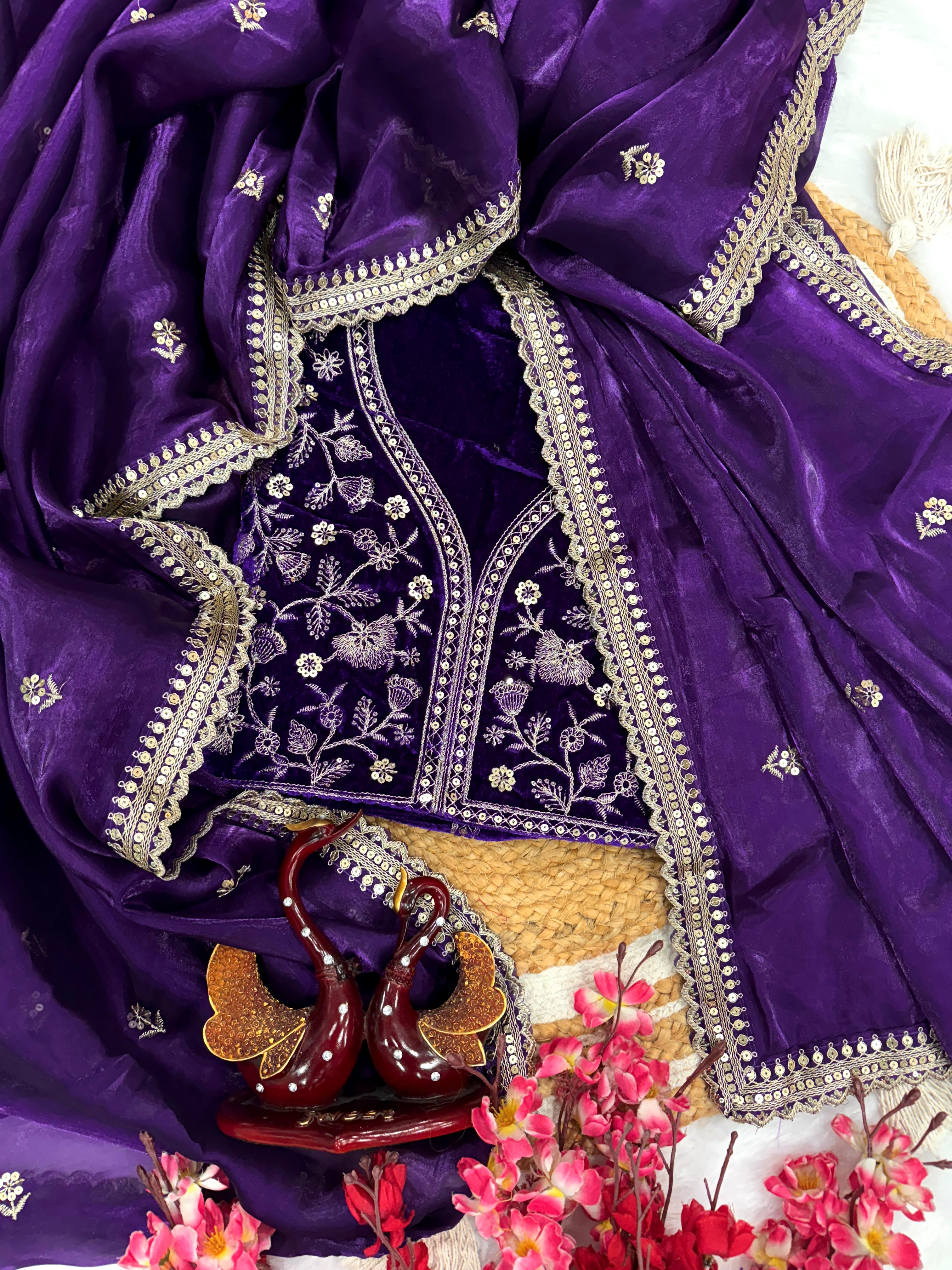 Festive Wear Purple Color Embroidery Work Saree