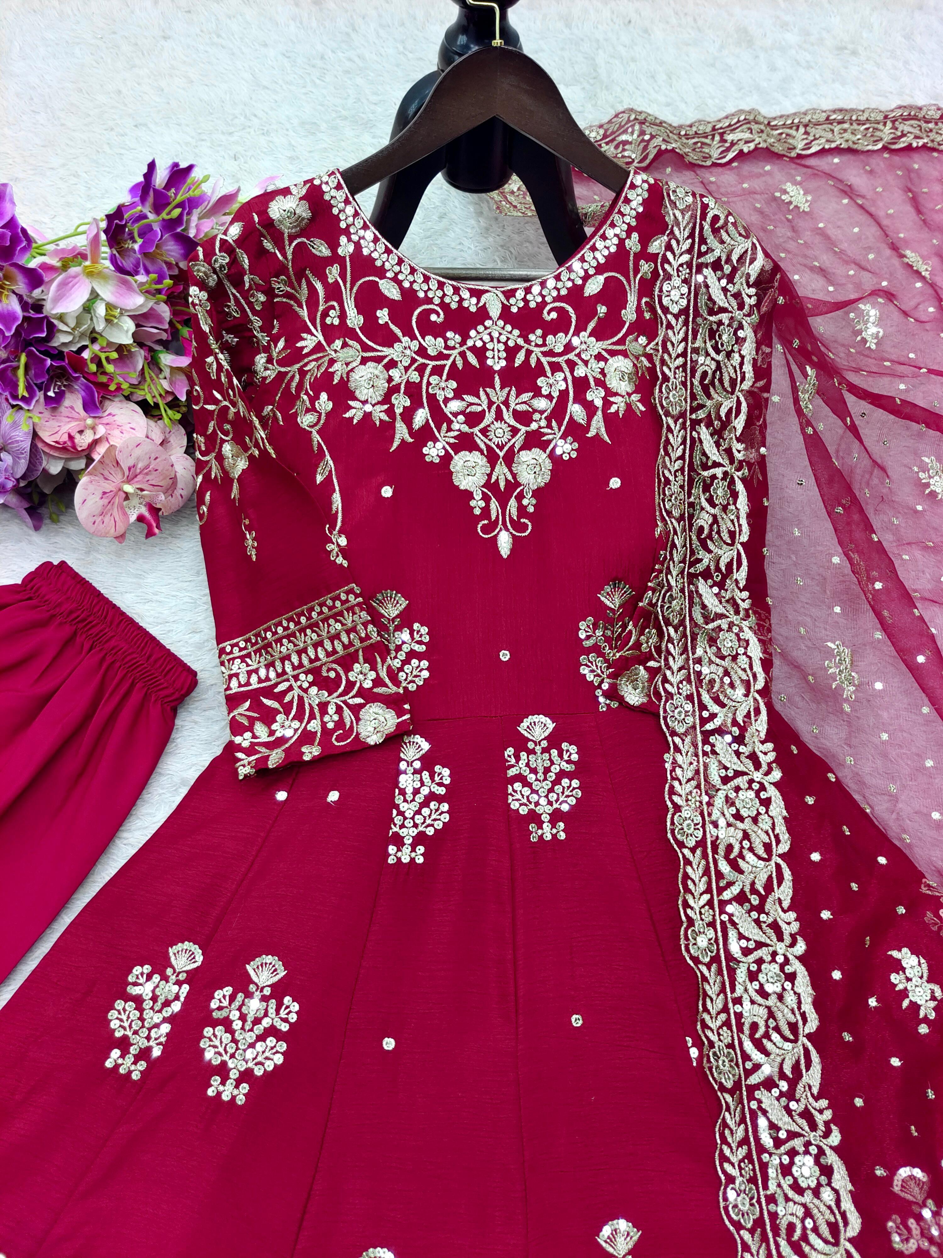 Awesome Pink Color Sequence Work Gown
