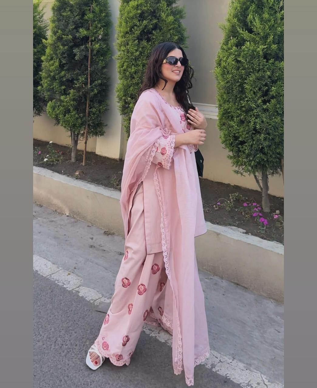 Trendy Light Pink Fully Stitched Palazzo Suit