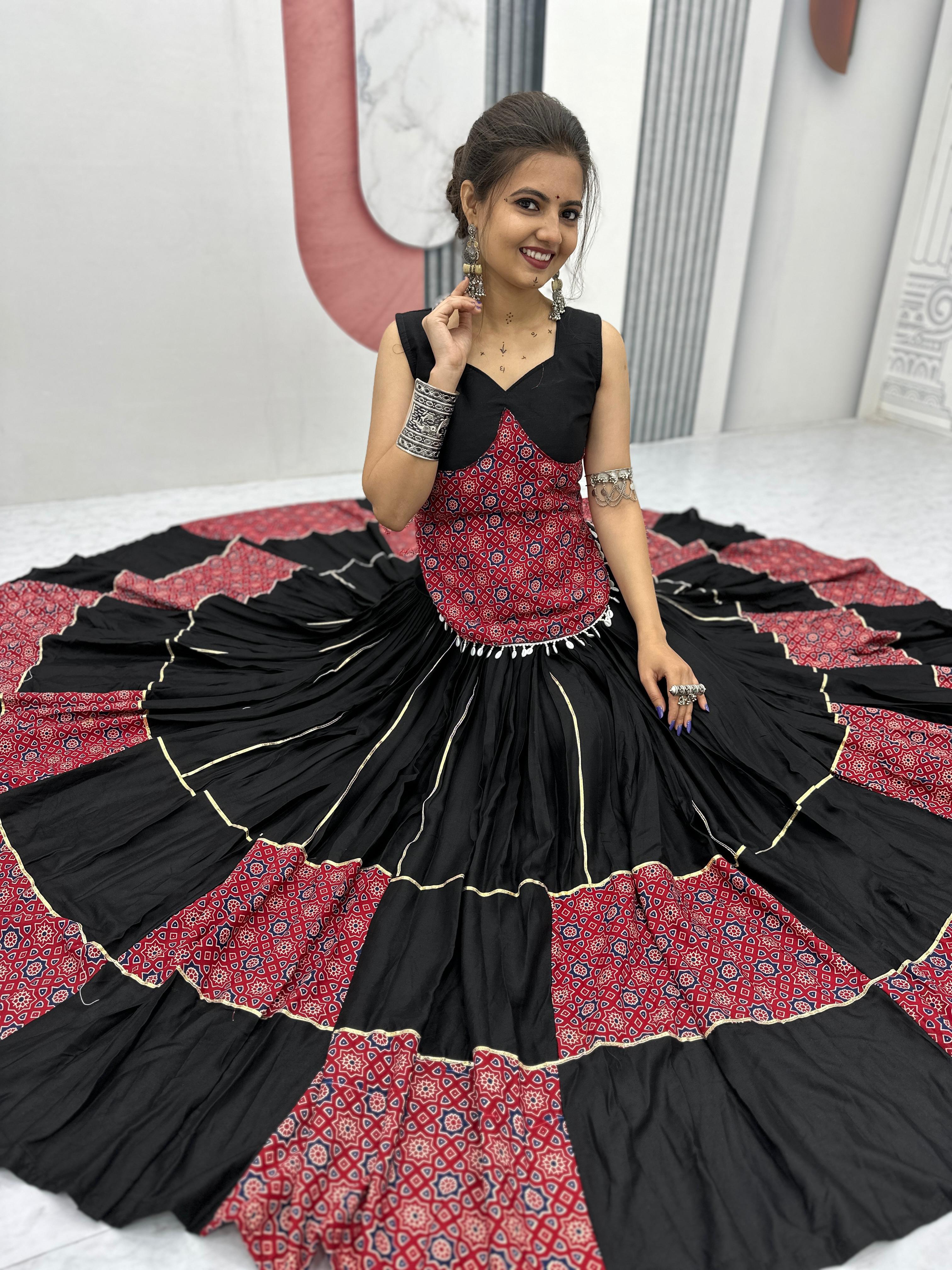 Black Color Navratri Collection Ajarakh Print Lehenga Choli