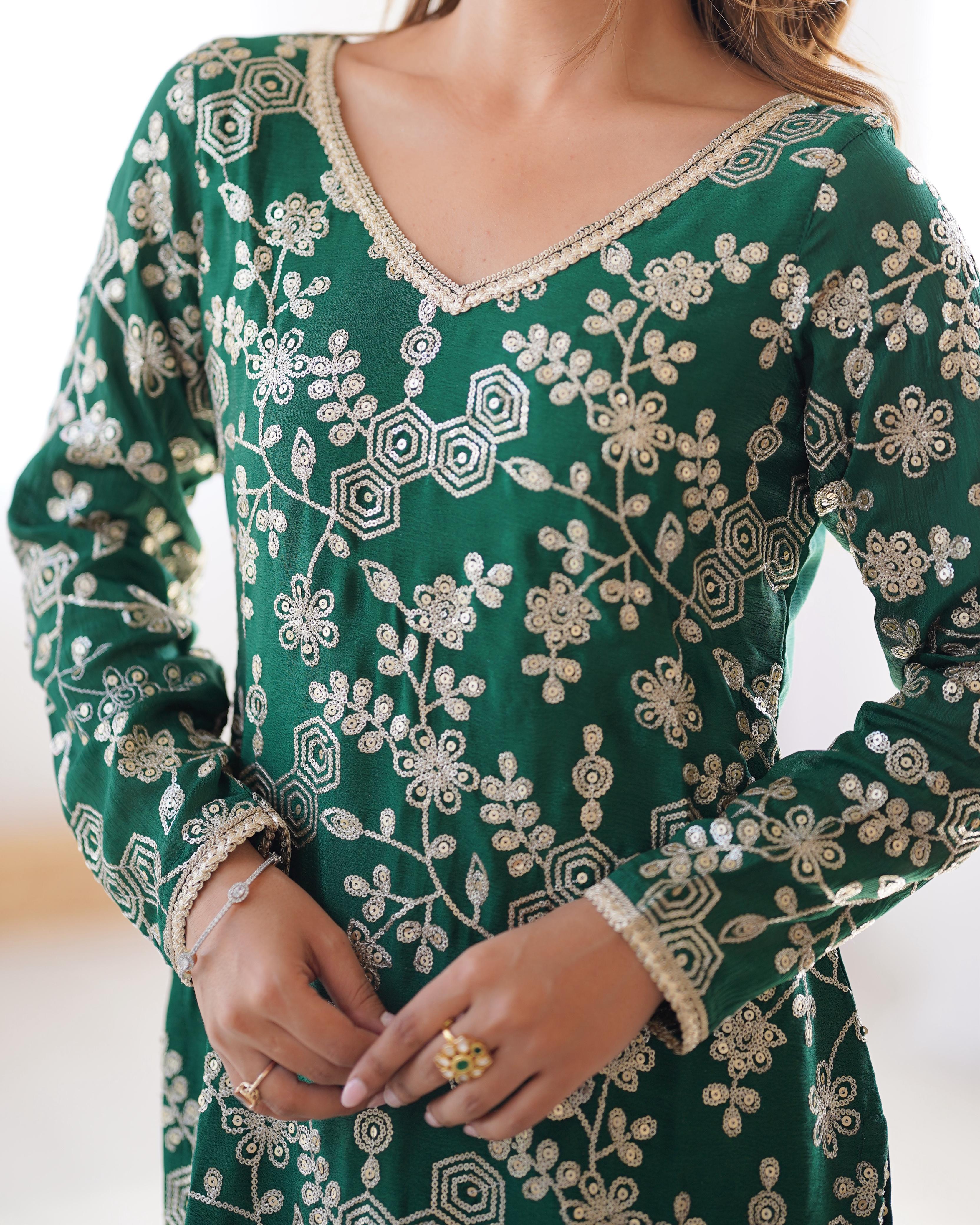 Green Color Full Work Fabulous Sharara Suit