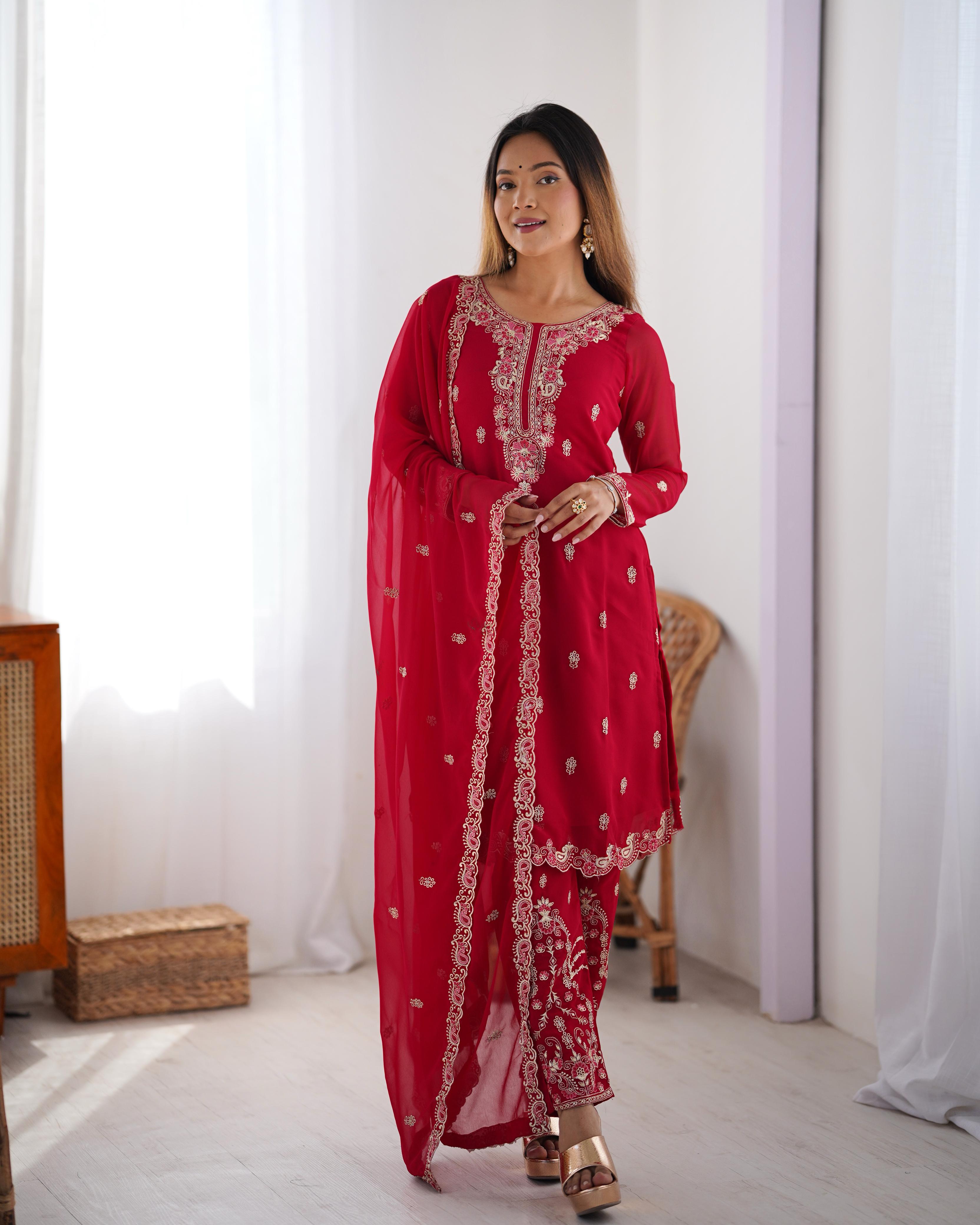 Presenting Sequence Work Red Color Salwar Suit