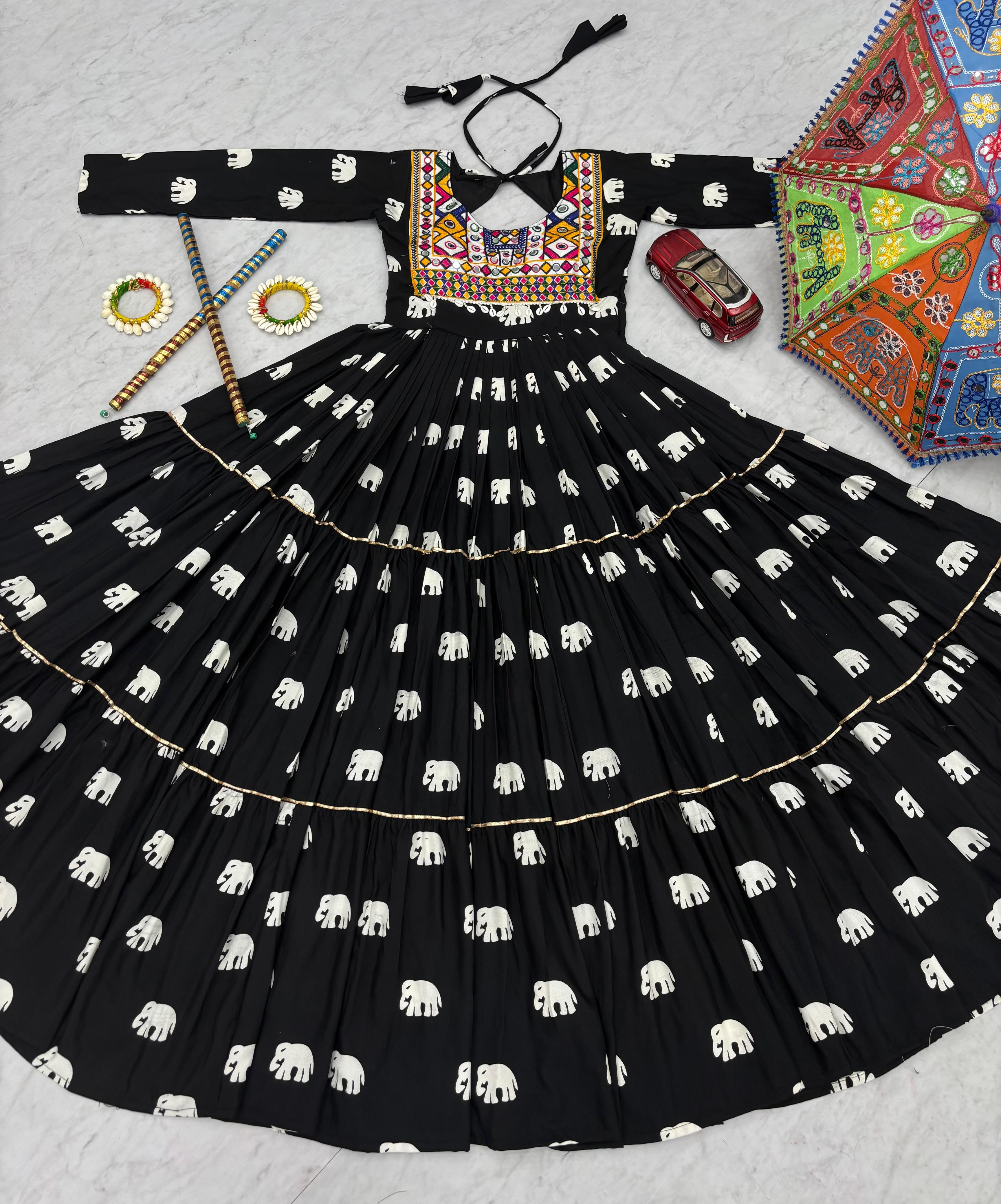 Traditional Heavy Flair Black Color Gown For Navratri