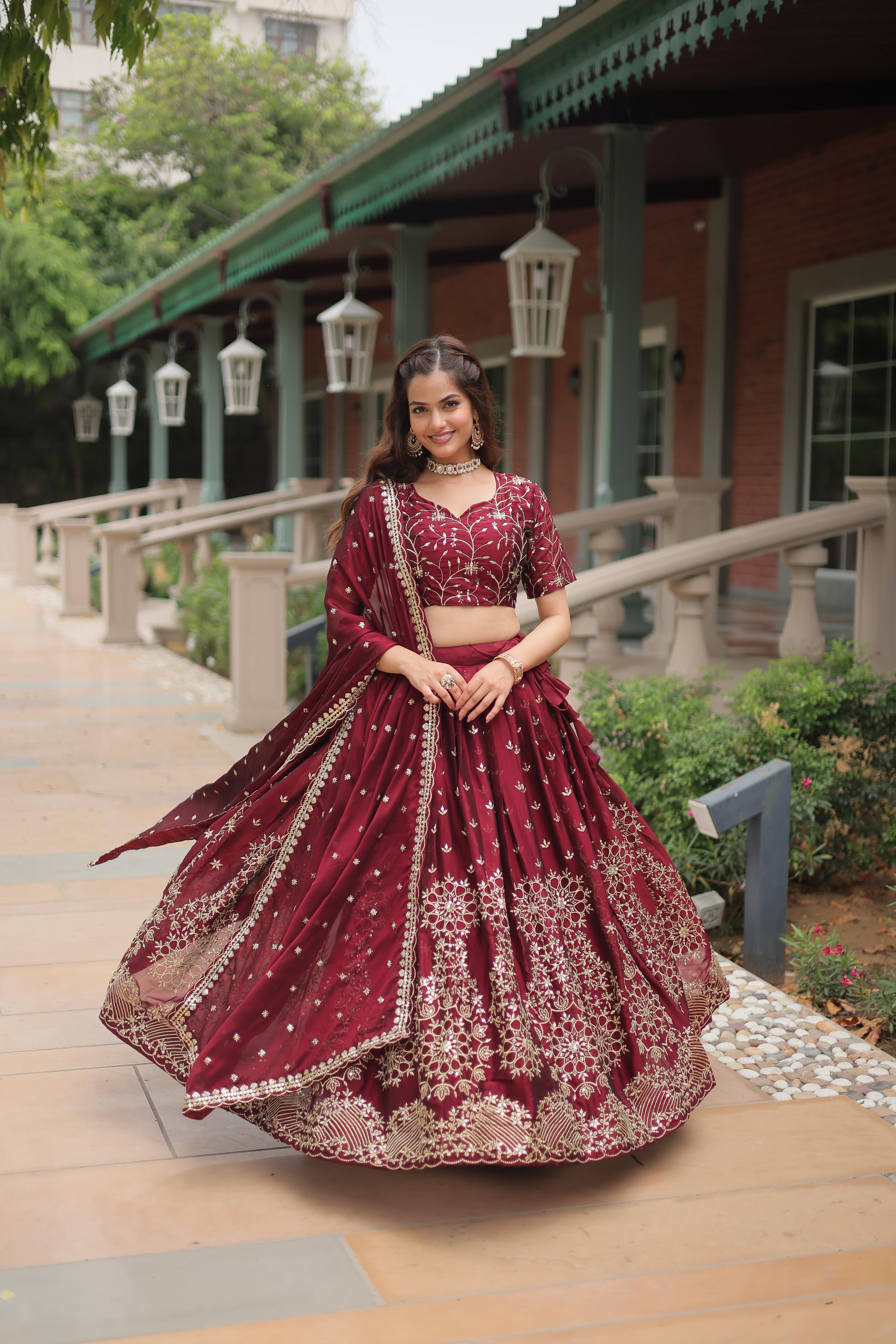 Exclusive Rangoli Silk Red Color Heavy Work Lehenga Choli