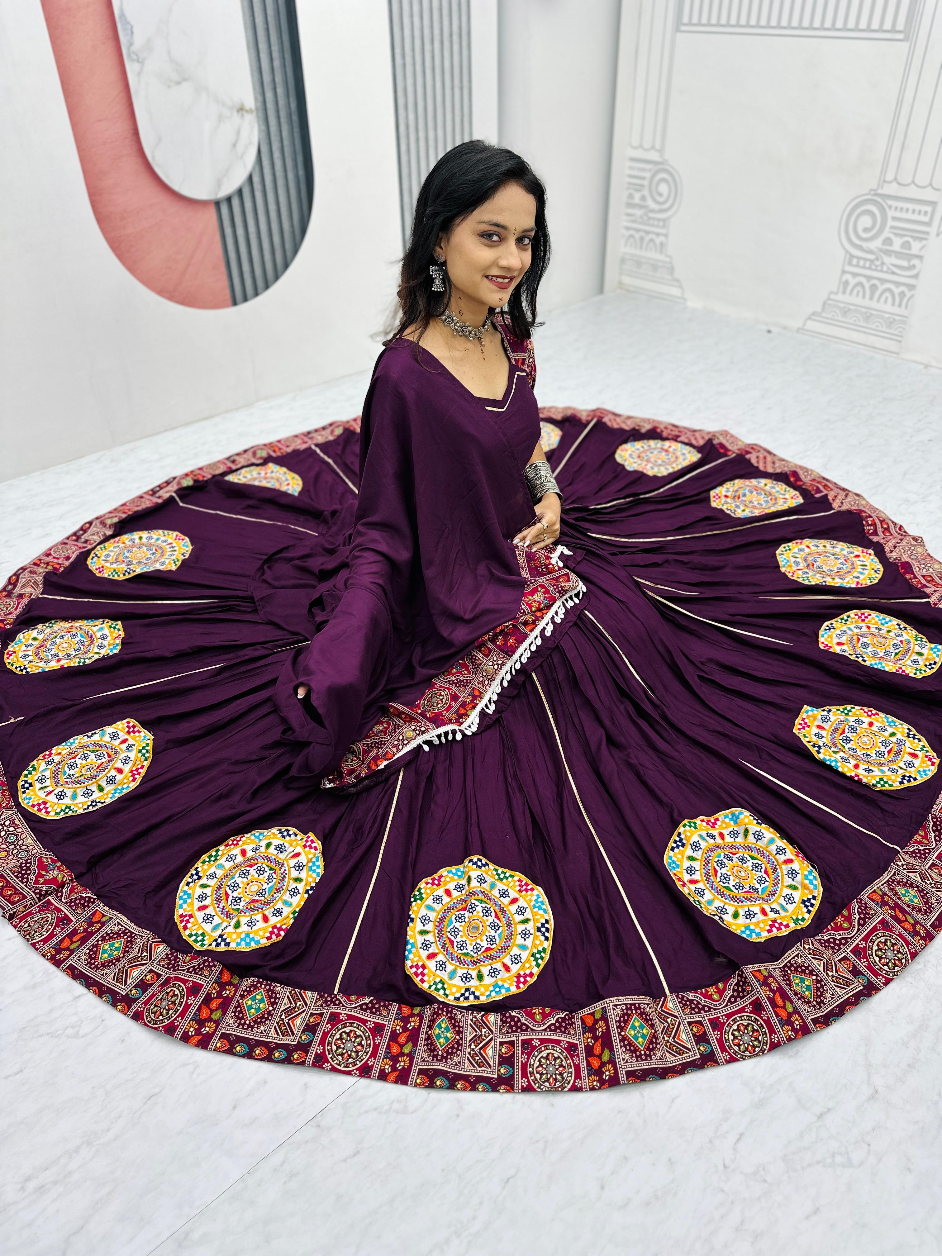 Navratri Look Gamathi Work Wine Color Beautiful Lehenga Choli