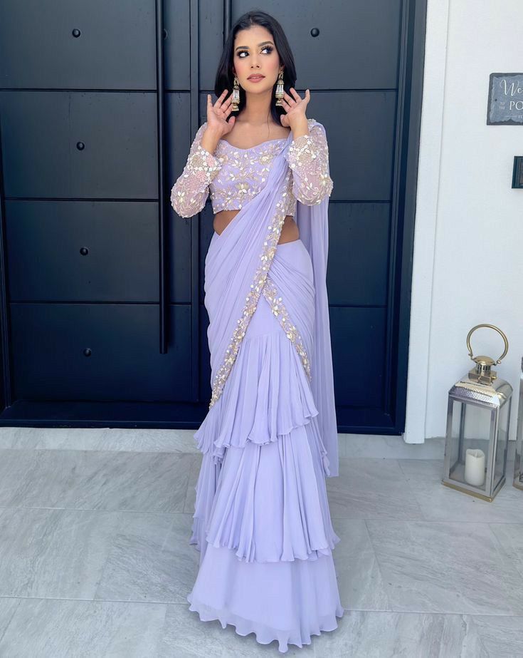Sequence Work Lavender Color Stylish Lehenga Saree