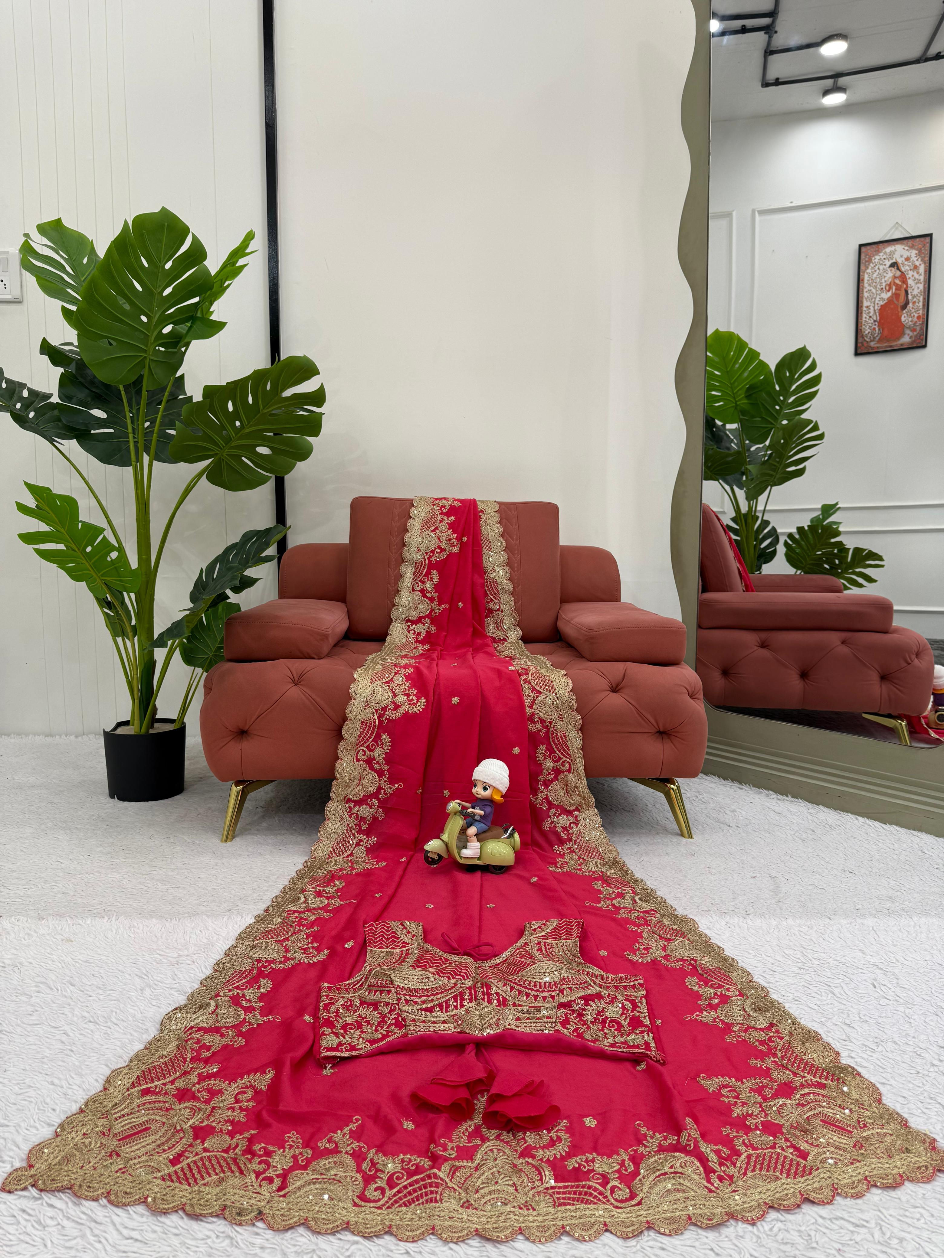 Sequence Work Red Color Mesmerizing Silk Saree
