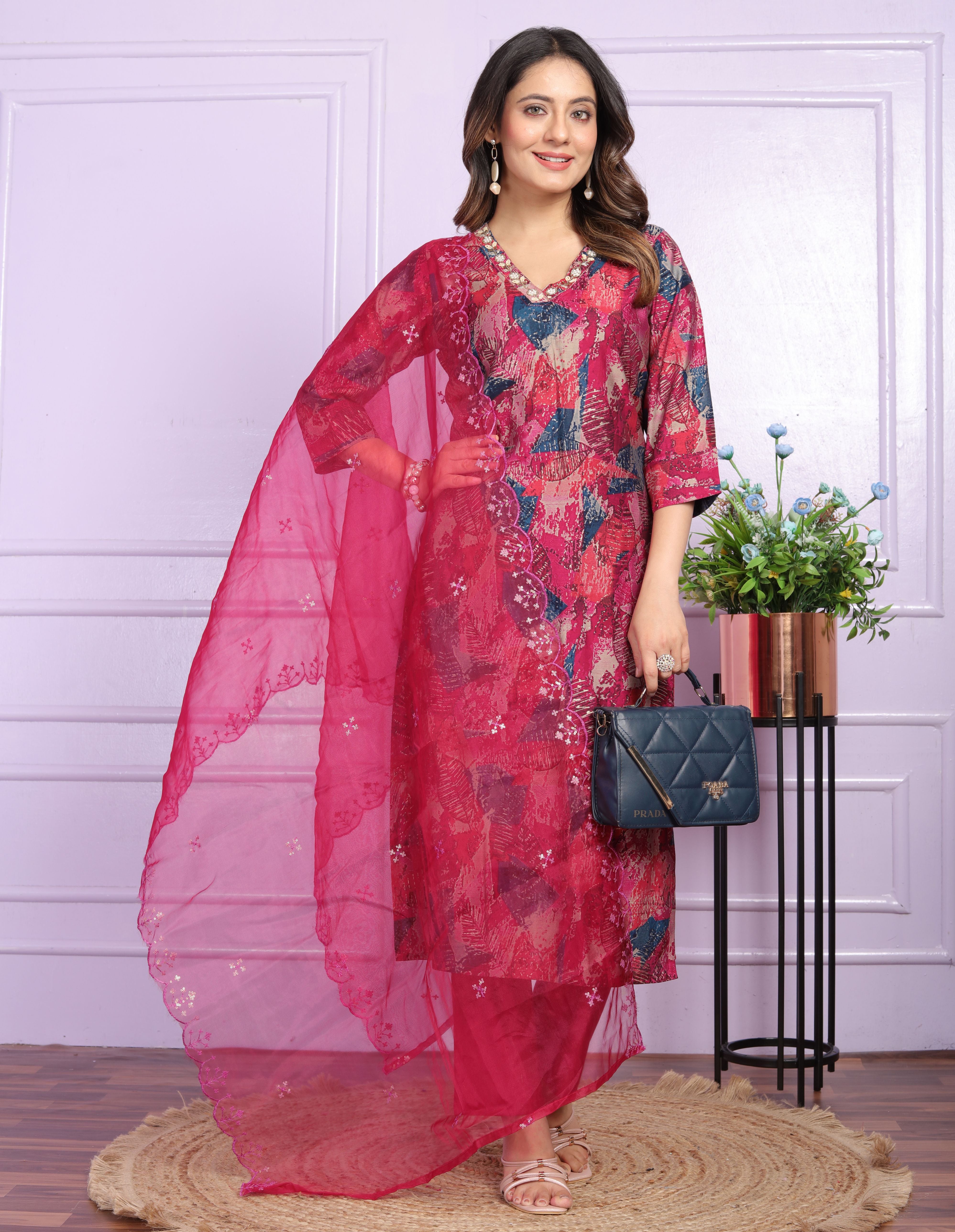 Wonderful Hand Work Straight Pink Color Suit