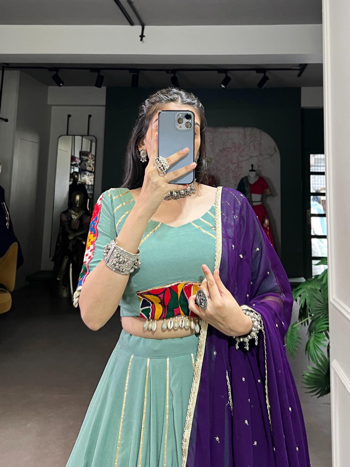Rama Color Gotta Patti Touch Navratri Lehenga Choli Set