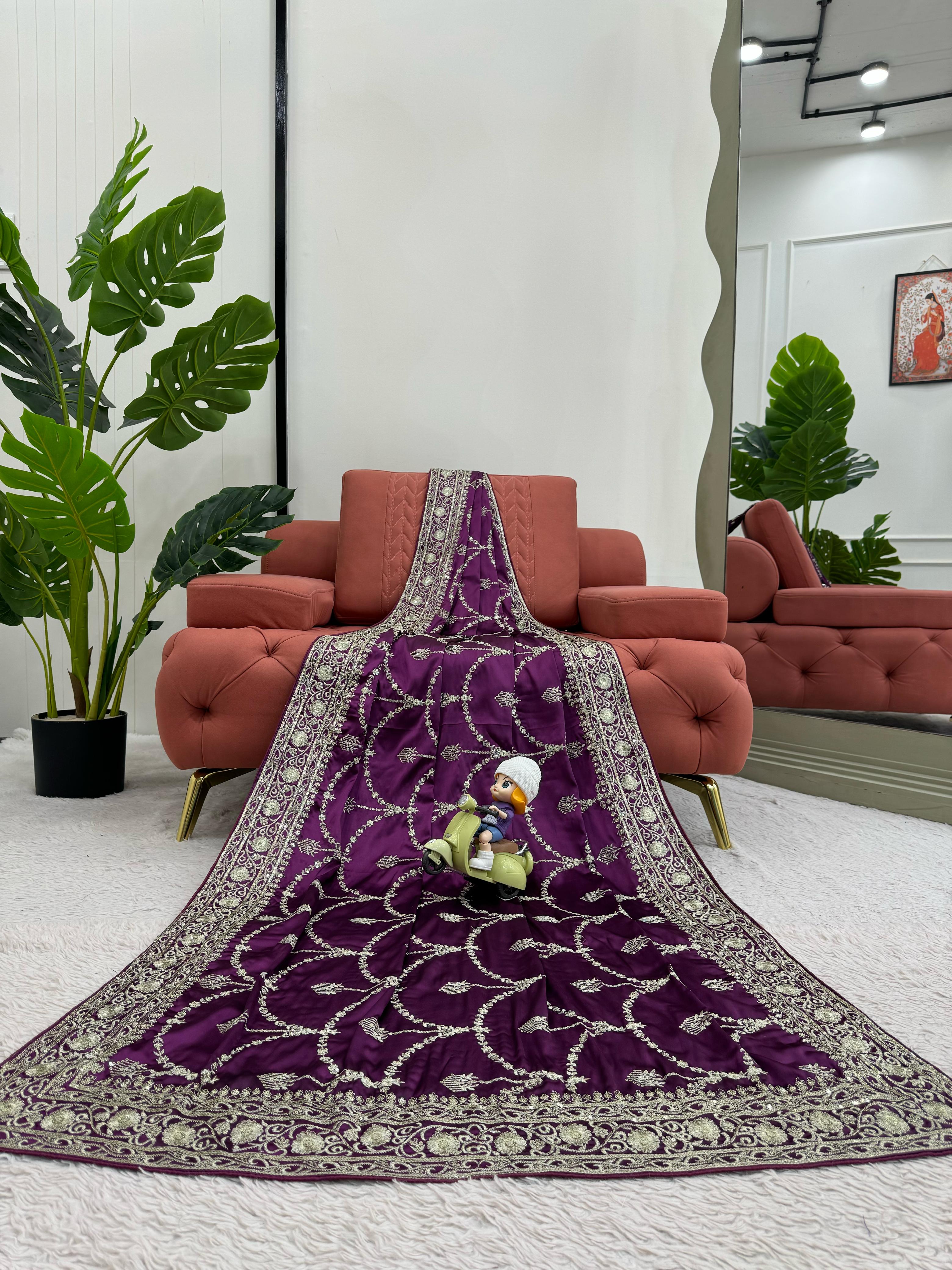Superhit Satin Silk Wine Color Saree