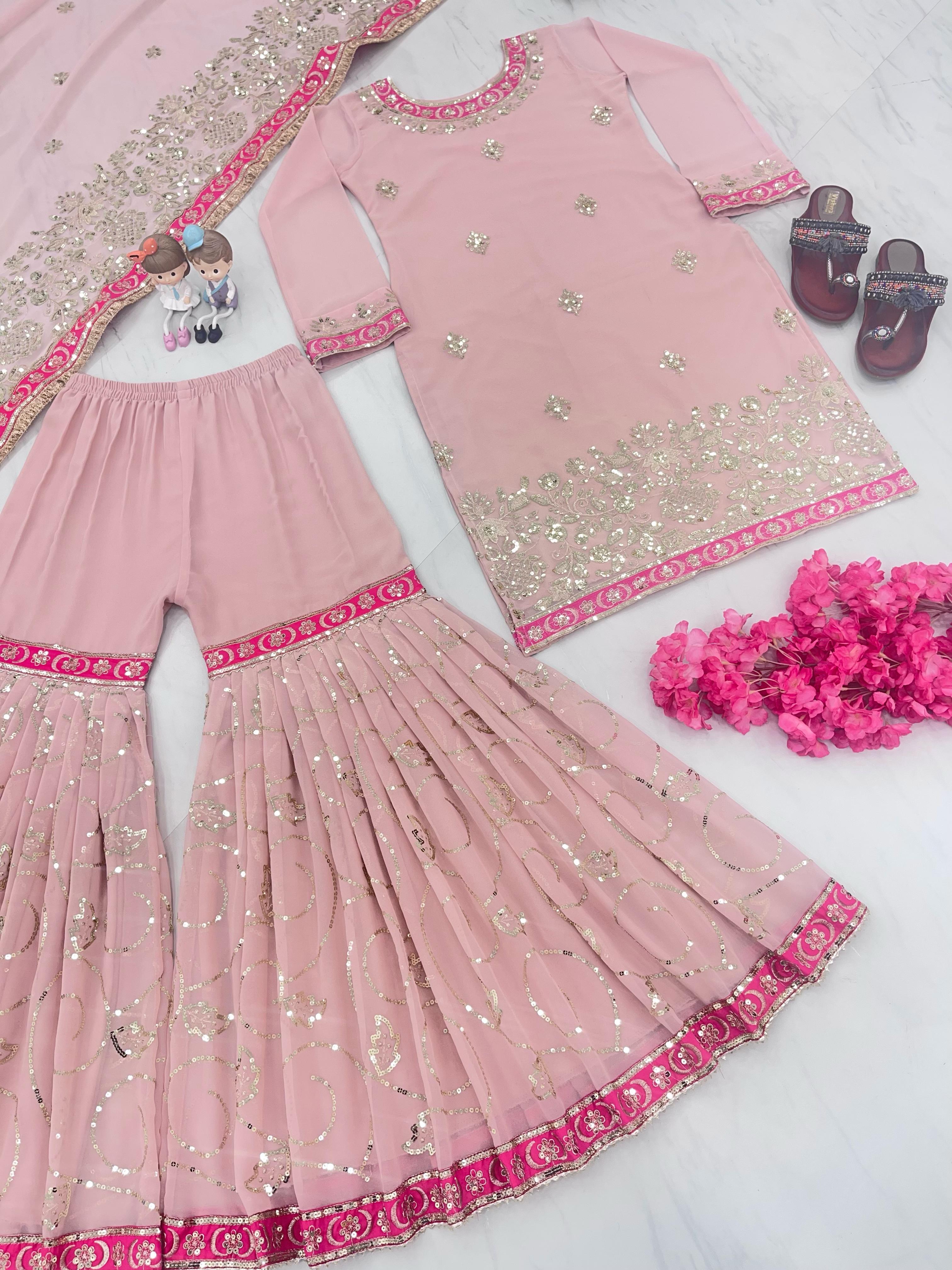 Festive Wear Sequence Work Pink Sharara Suit