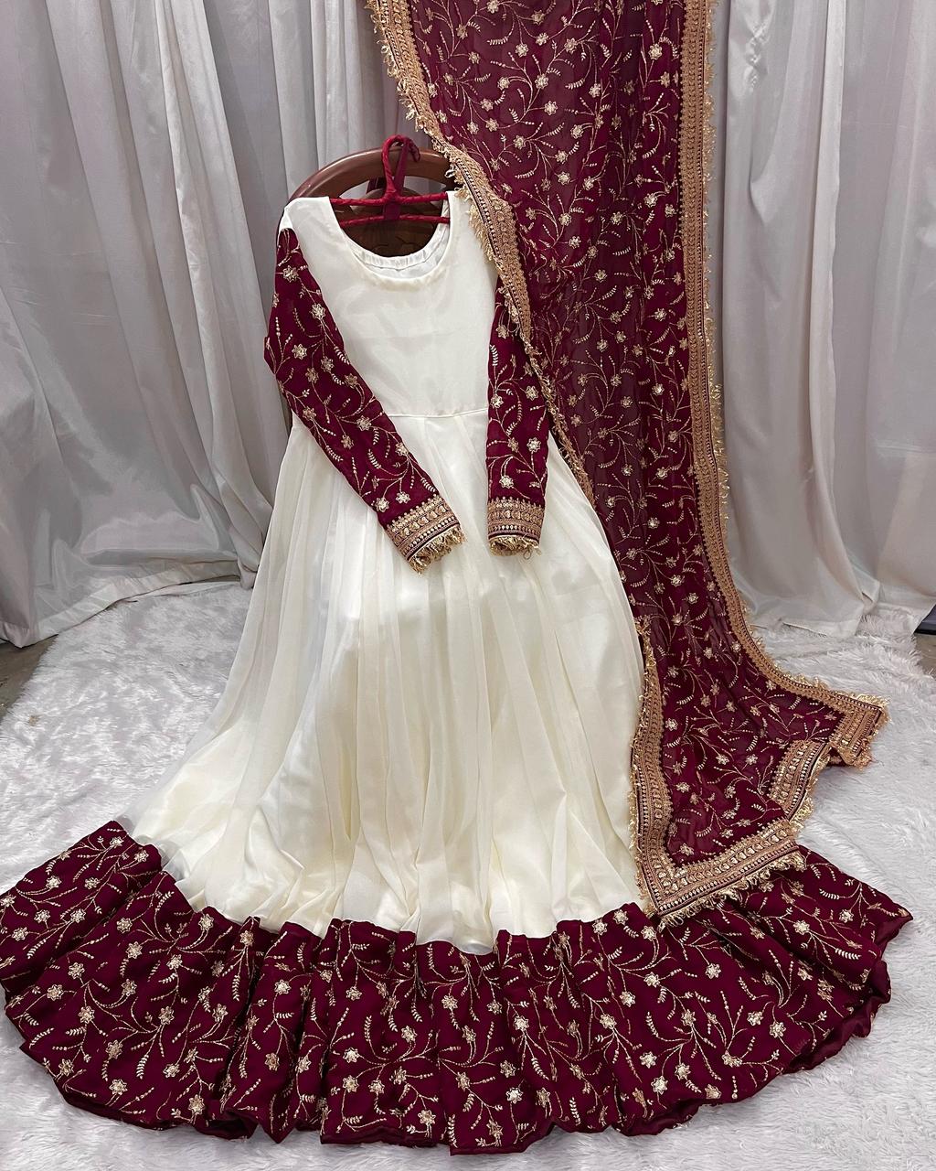 Peaceful Chinon Sequence Work White Color Gown